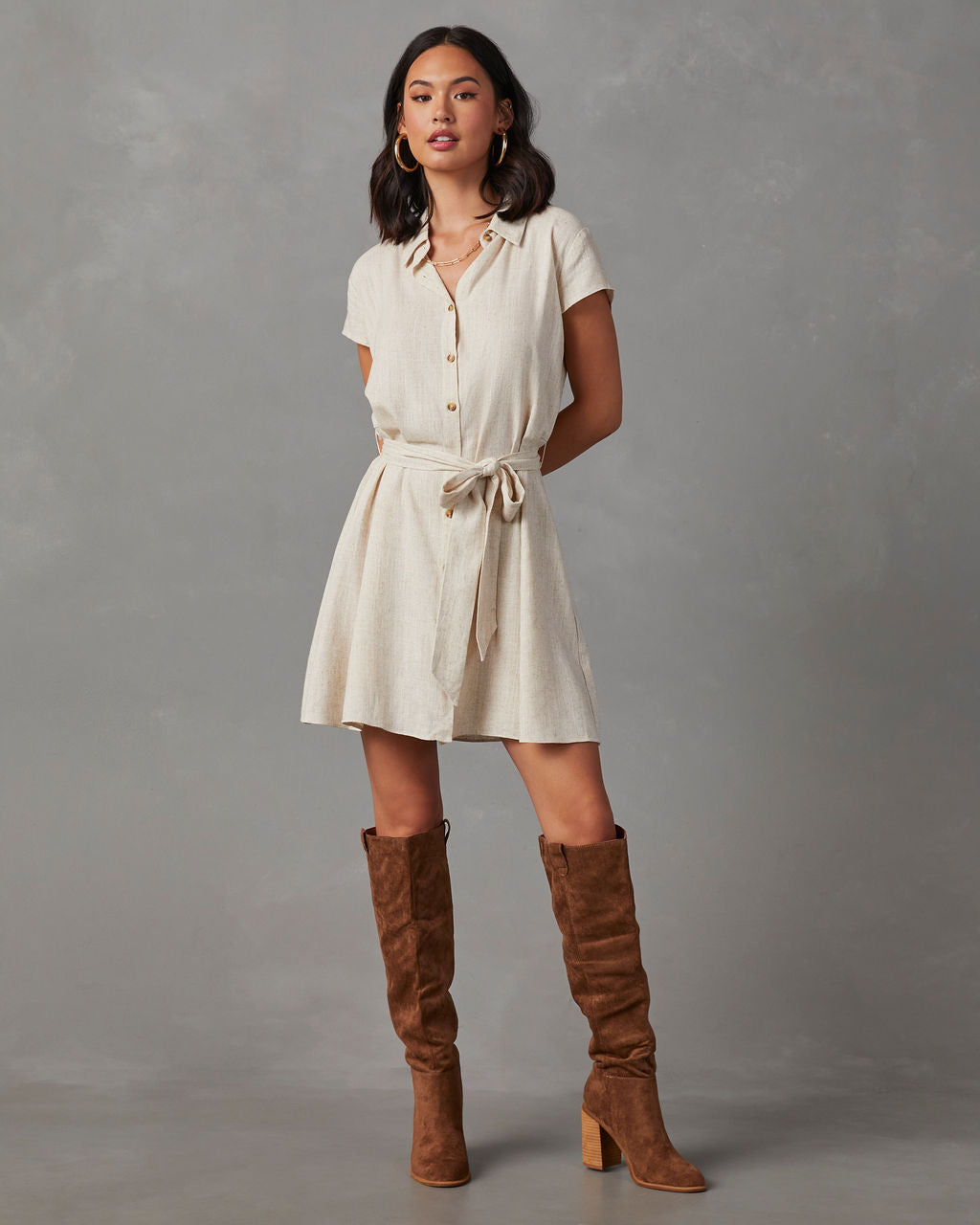 Larue Linen Button Down Mini Dress-Vogue Logic
