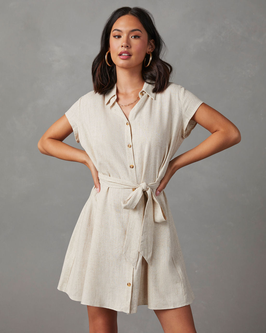 Larue Linen Button Down Mini Dress-Vogue Logic