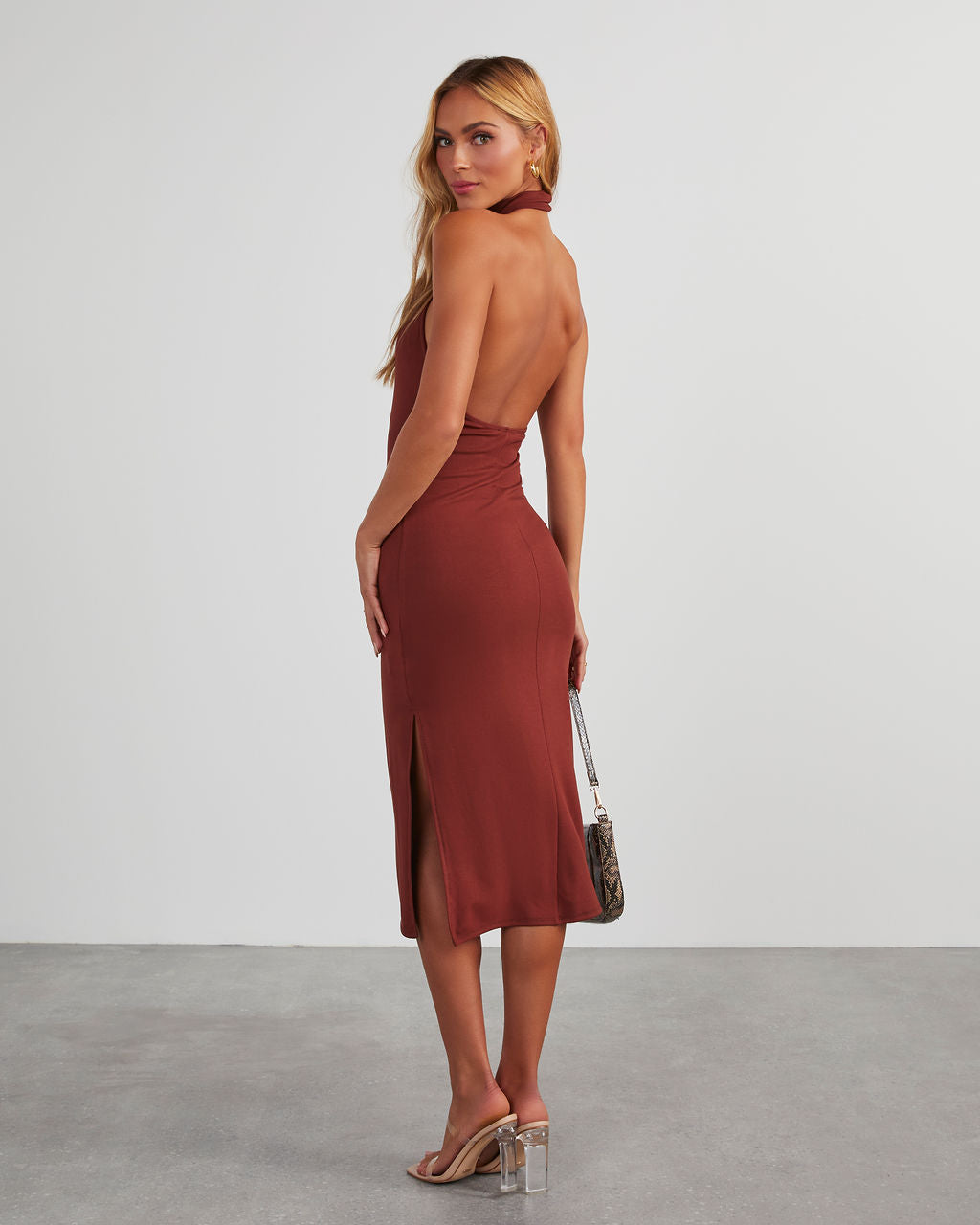 Down The Aisle Halter Neck Midi Dress-Vogue Logic