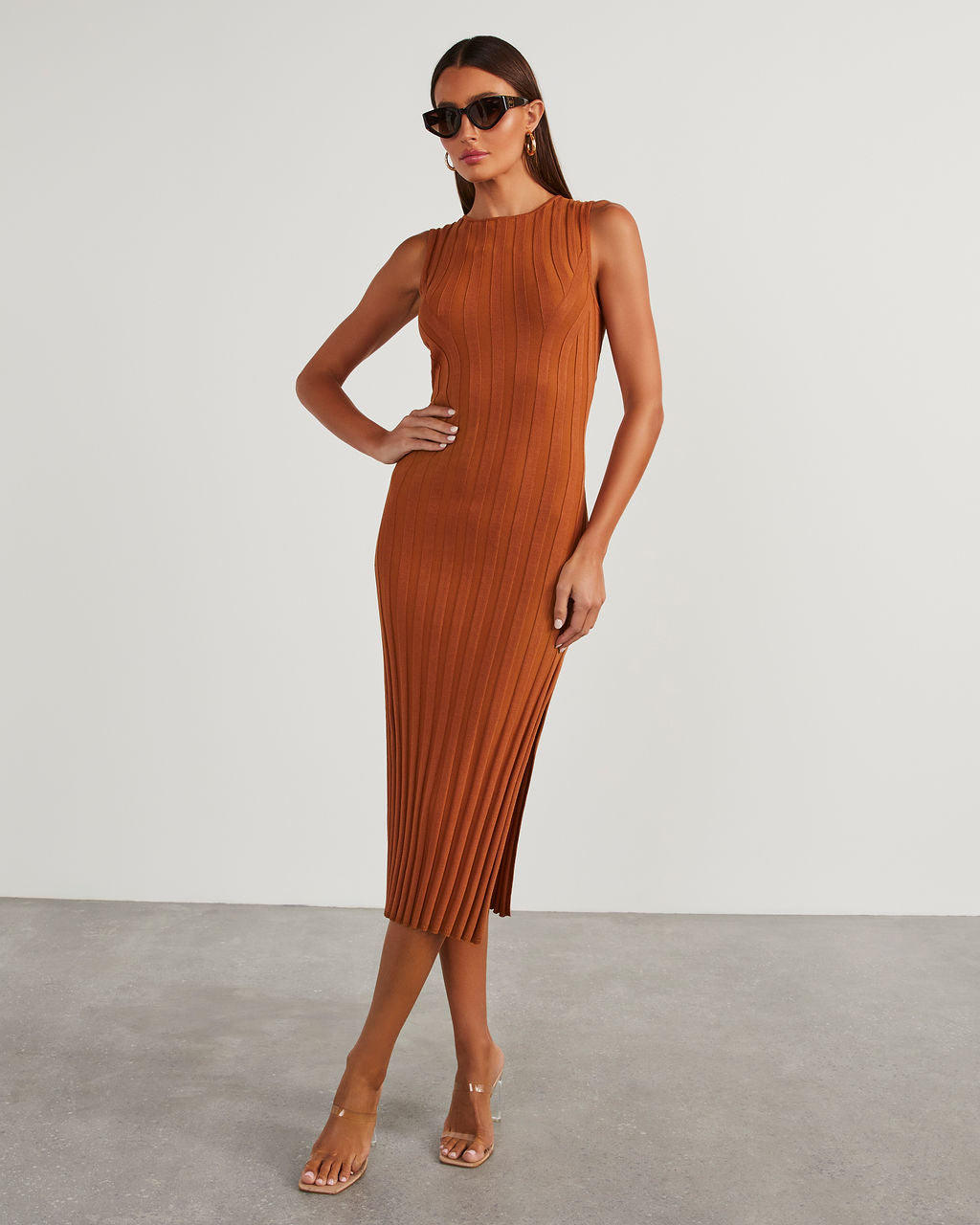 Huston Sleeveless Pleated Knit Midi Dress-Vogue Logic