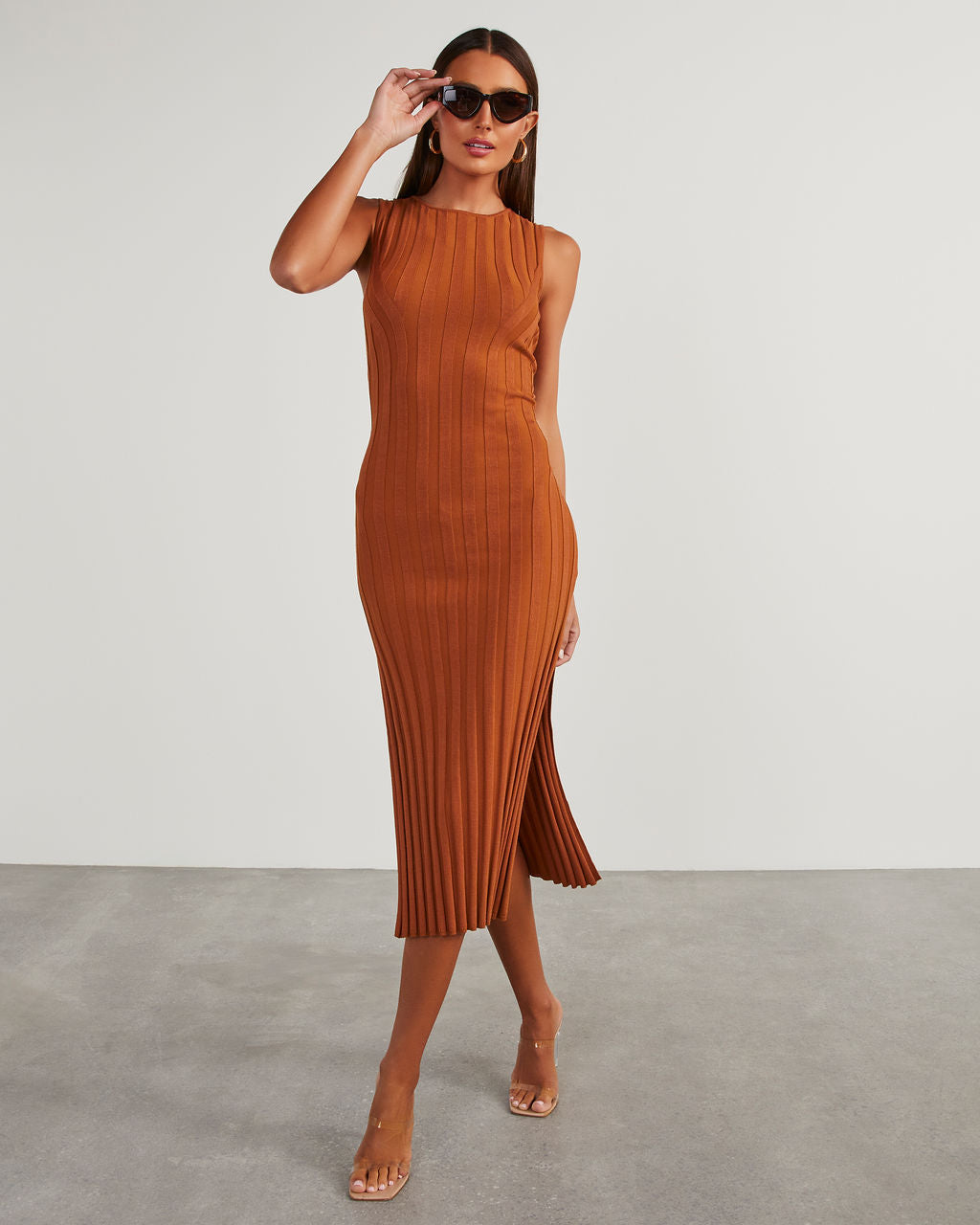 Huston Sleeveless Pleated Knit Midi Dress-Vogue Logic