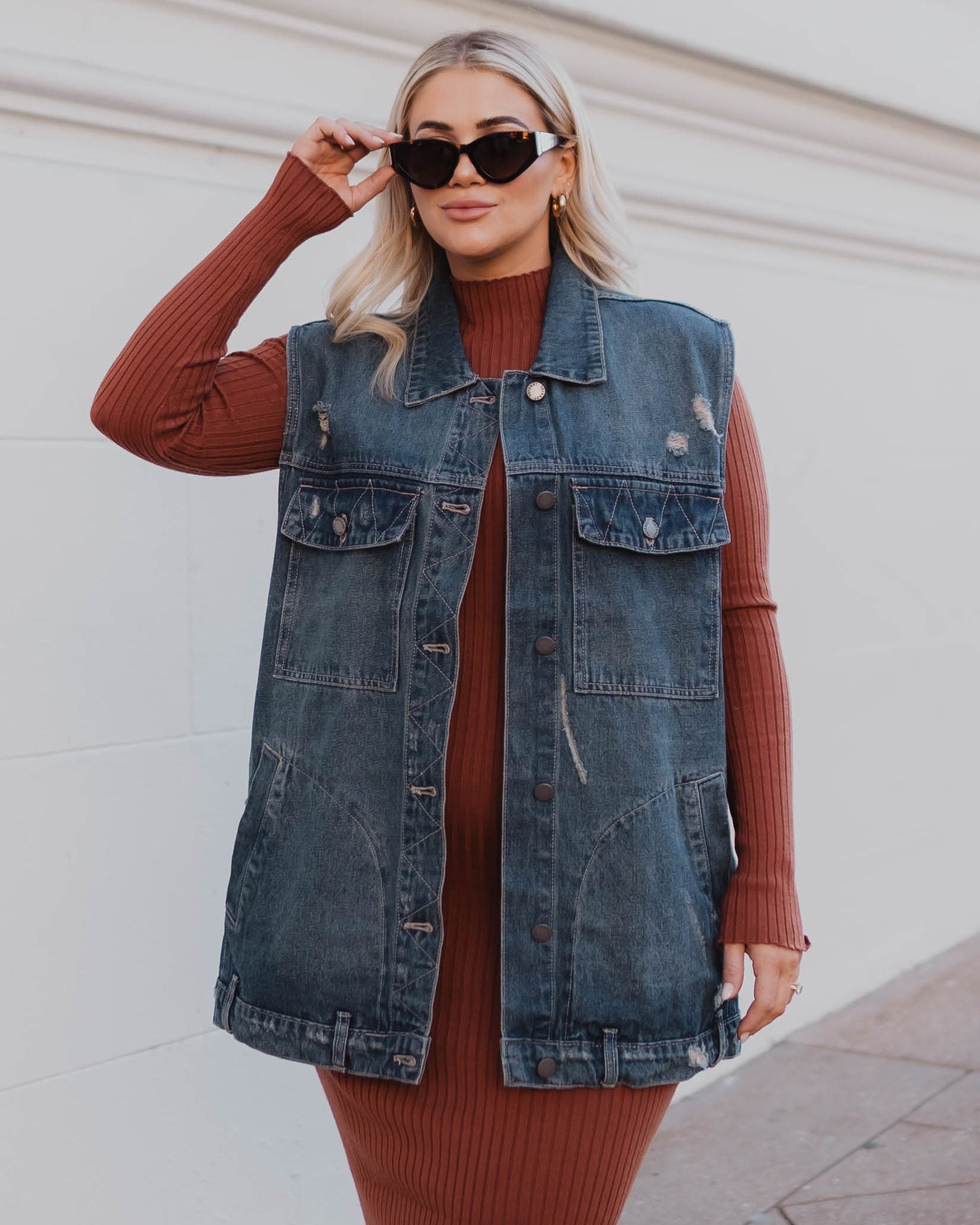 Adriel Oversized Denim Vest-Vogue Logic