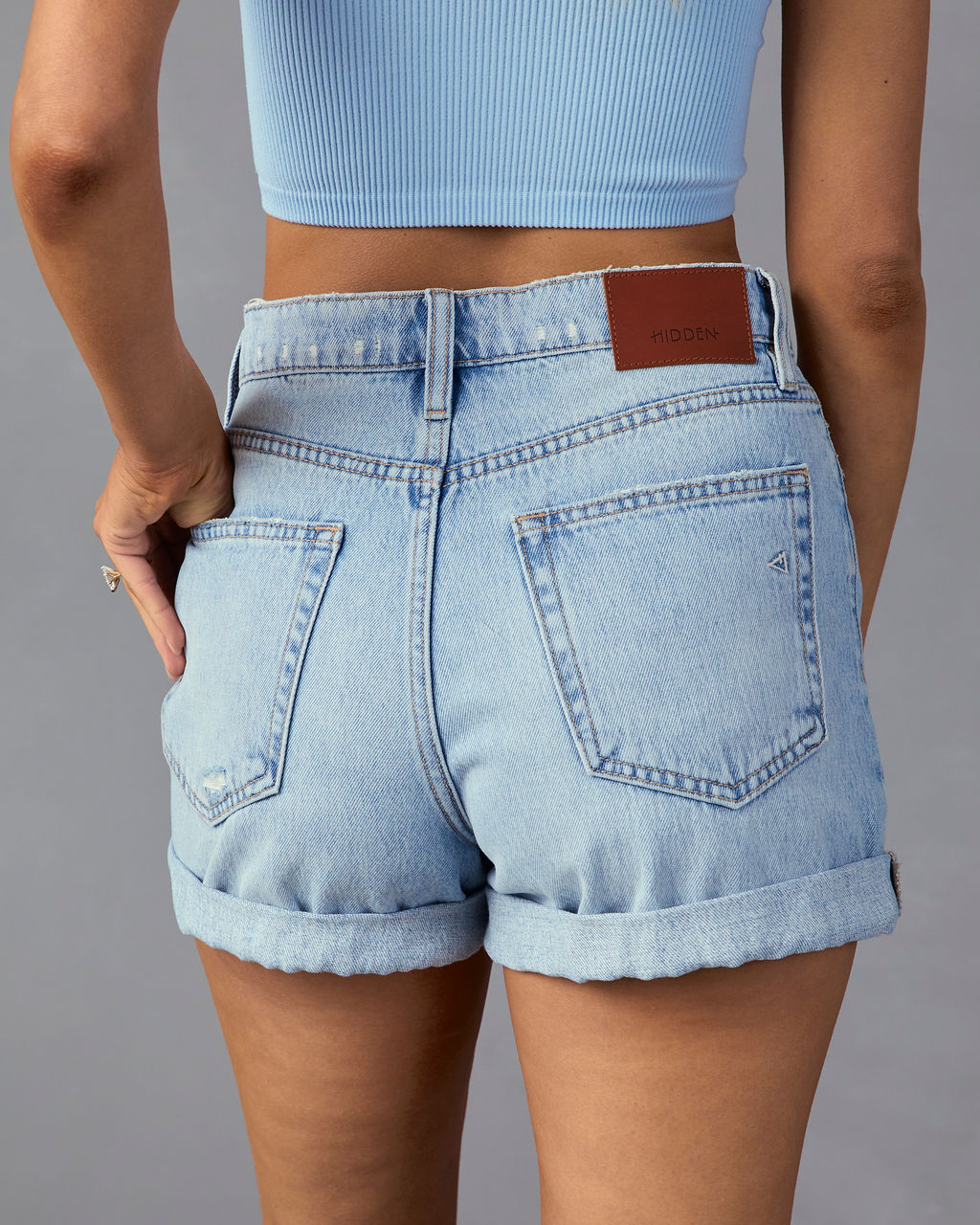 Danni Cuffed Distressed High Rise Denim Shorts-Vogue Logic