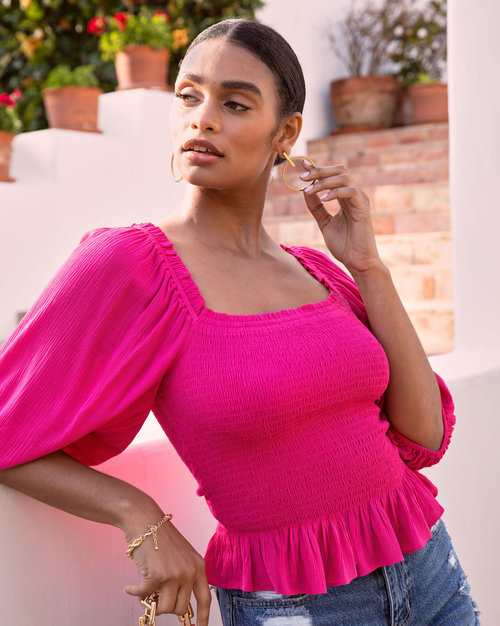 Devin Smocked Peplum Top-Vogue Logic