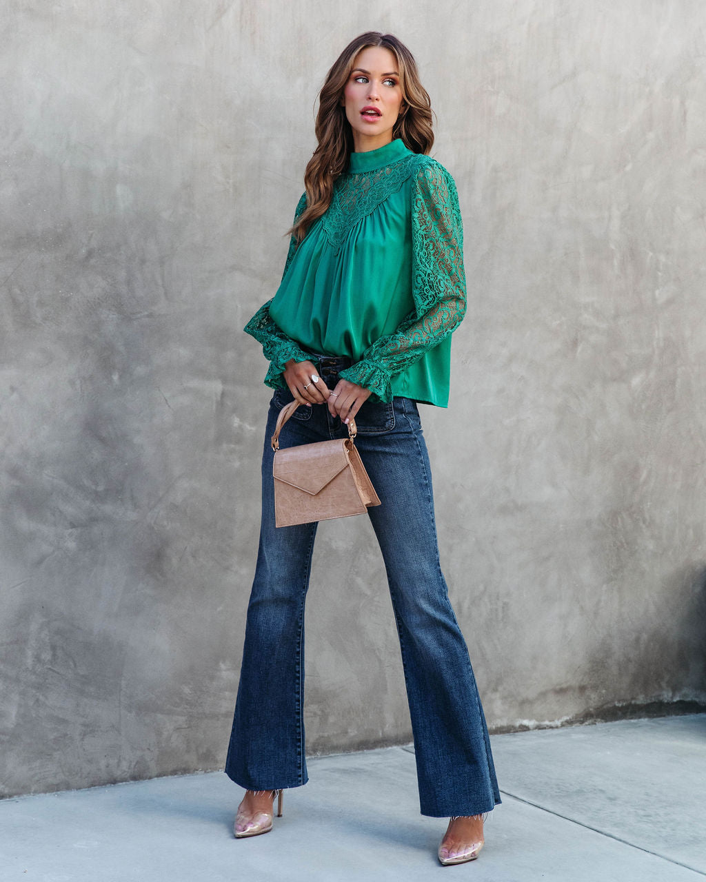 Down Memory Lane Lace Contrast Top-Vogue Logic