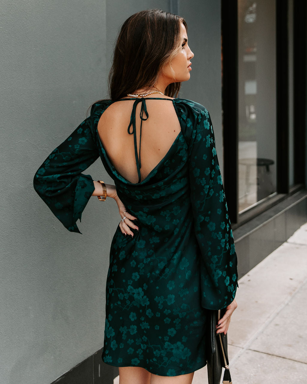 Samar Satin Embossed Cowl Neck Dress-Vogue Logic