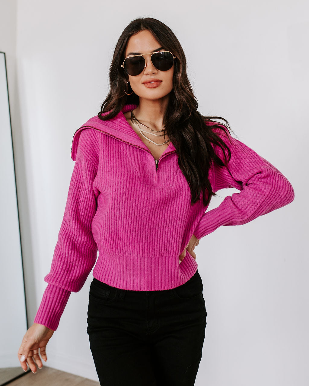 We Love It Half Zip Pullover Sweater-Vogue Logic
