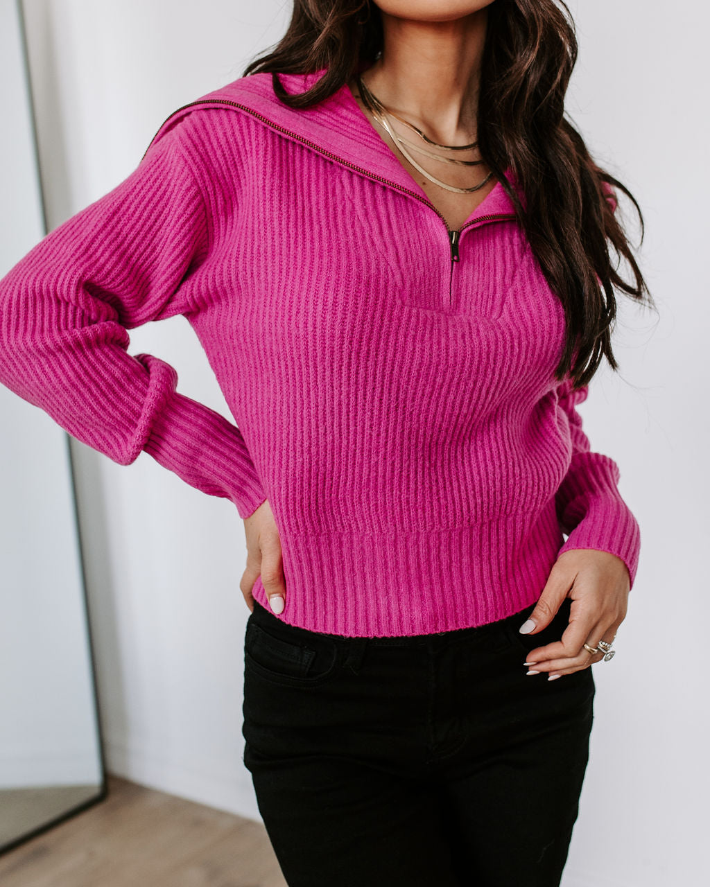 We Love It Half Zip Pullover Sweater-Vogue Logic
