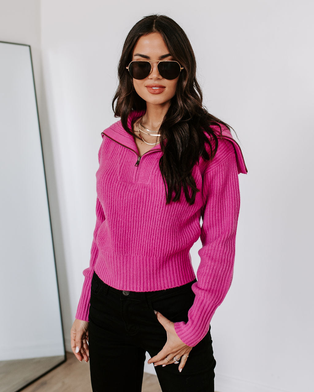 We Love It Half Zip Pullover Sweater-Vogue Logic