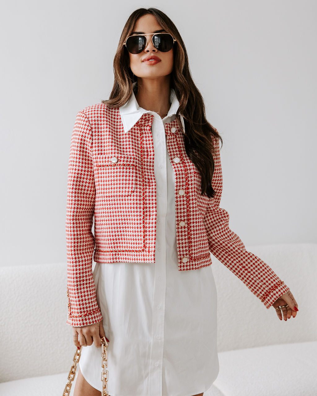 Alana Tweed Chain Trim Blazer-Vogue Logic