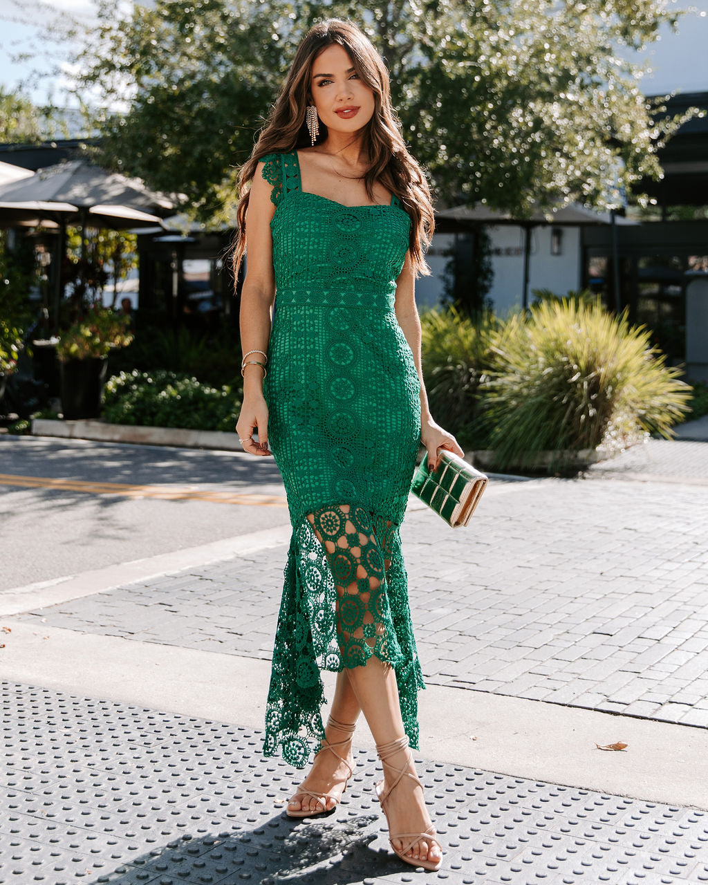 Dare To Be You Crochet Lace Ruffle Midi Dress-Vogue Logic