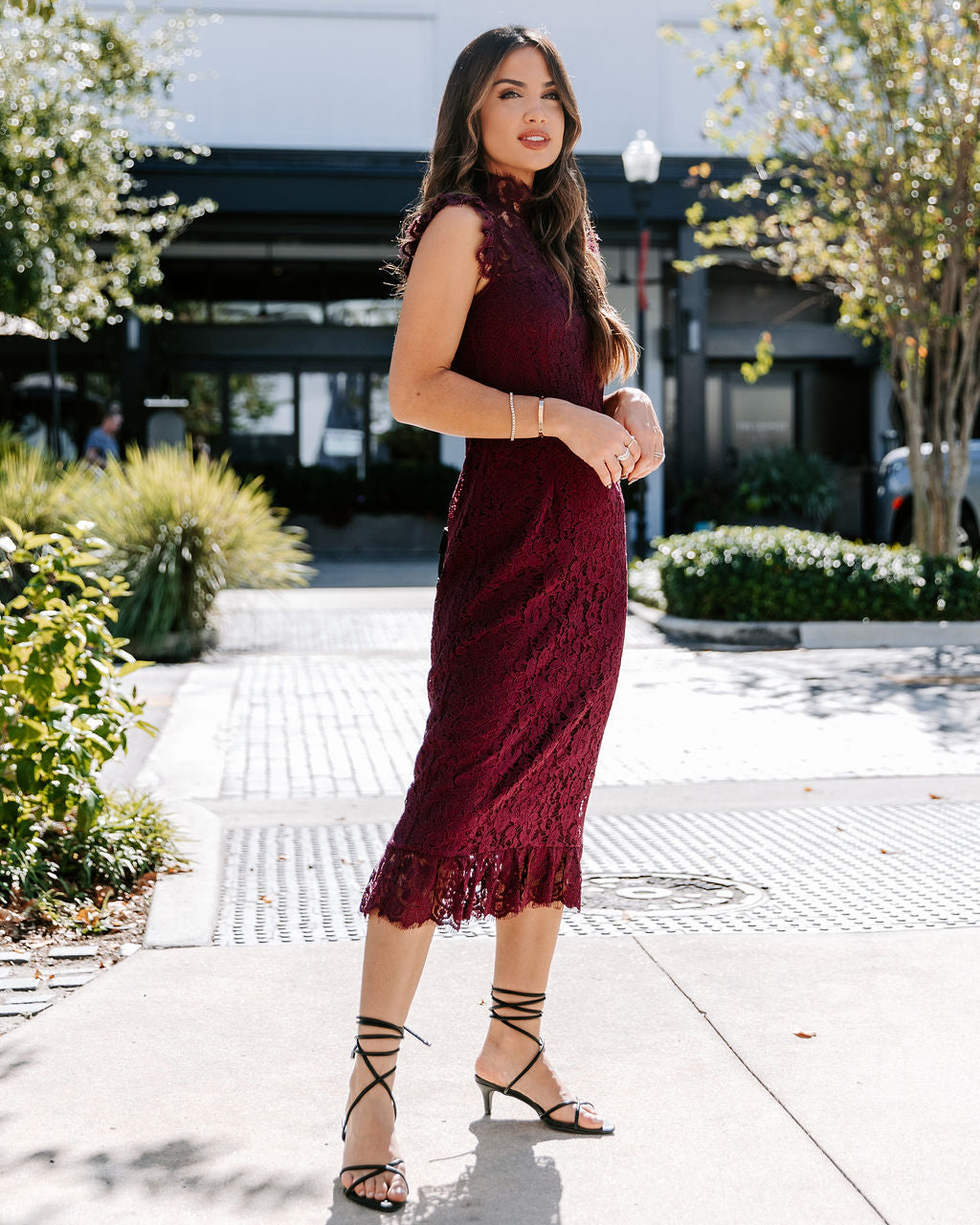 Frances Lace Ruffle Midi Dress-Vogue Logic