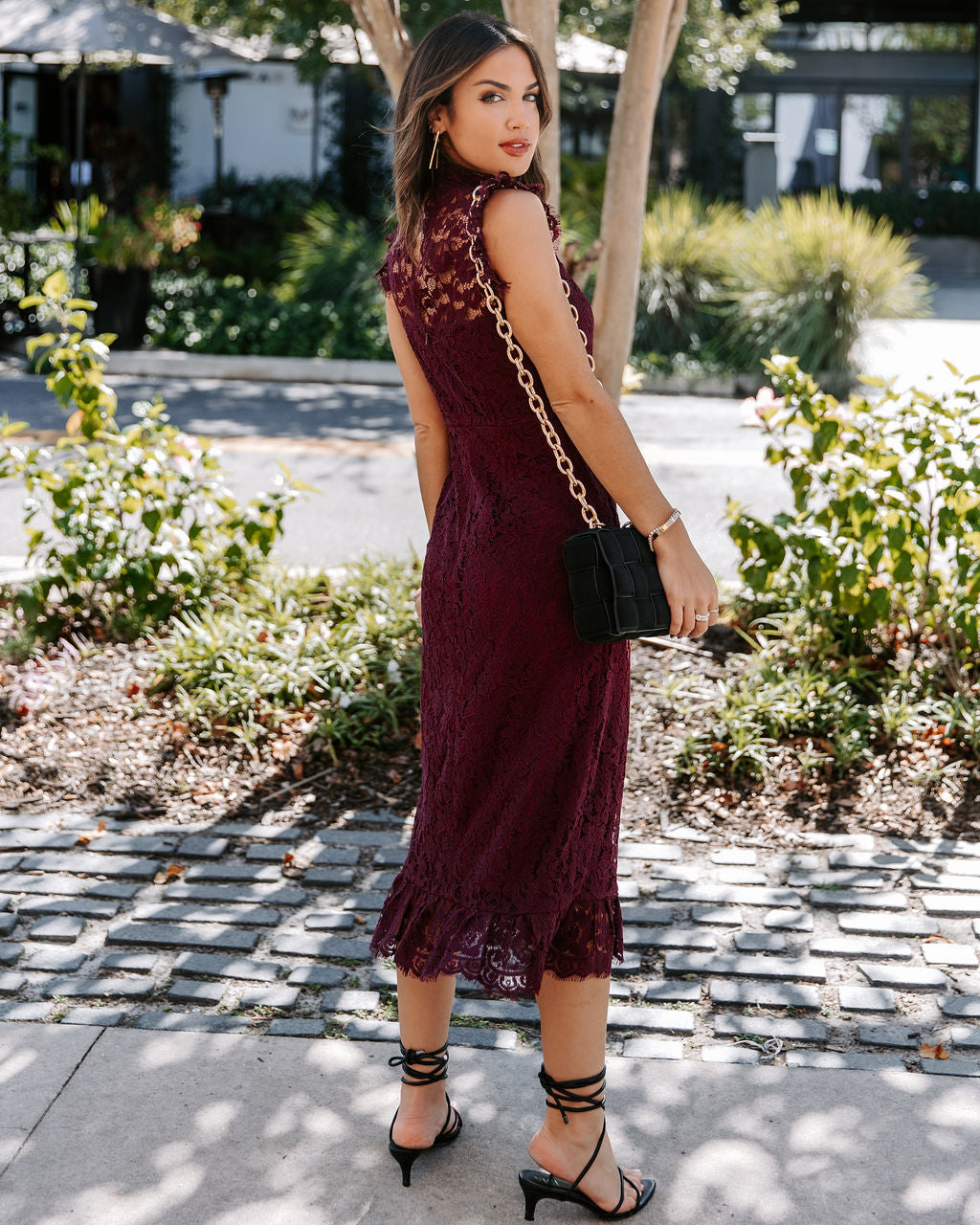 Frances Lace Ruffle Midi Dress-Vogue Logic