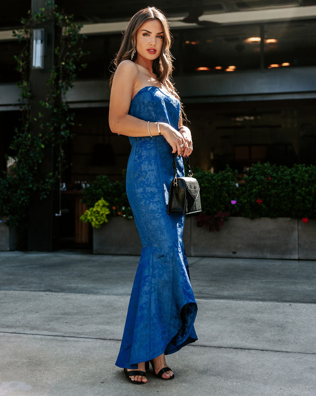 Elliana Strapless Embossed Ruffle Maxi Dress-Vogue Logic