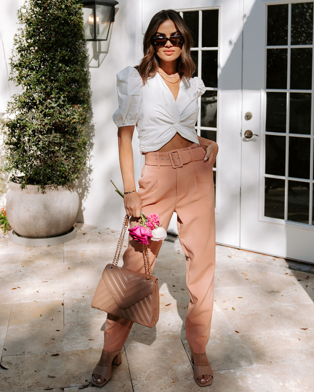 Audree Cotton Twisted Front Crop Top-Vogue Logic