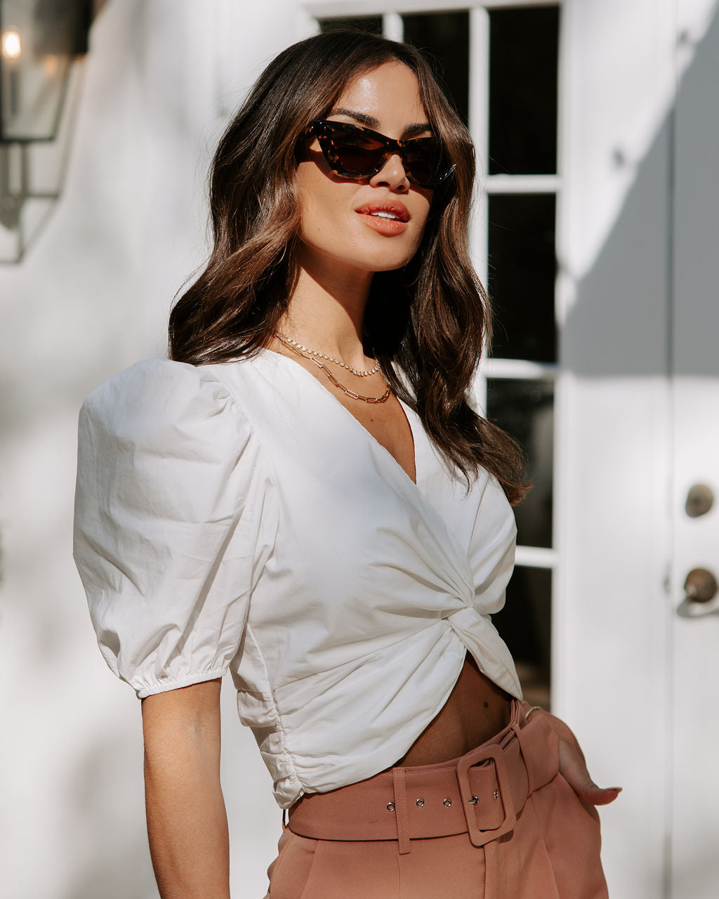 Audree Cotton Twisted Front Crop Top-Vogue Logic