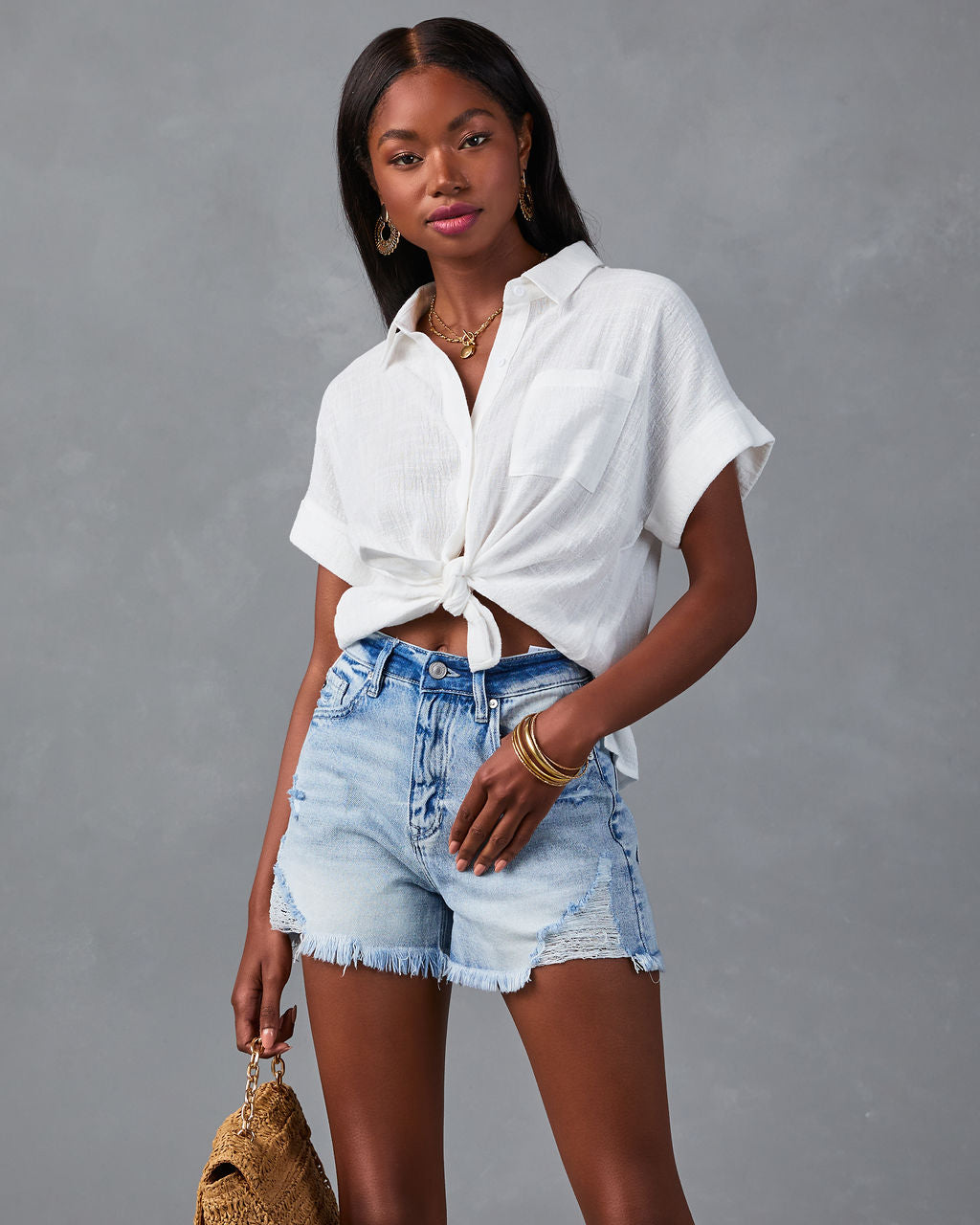 Krissy Cotton Woven Button Down Top-Vogue Logic