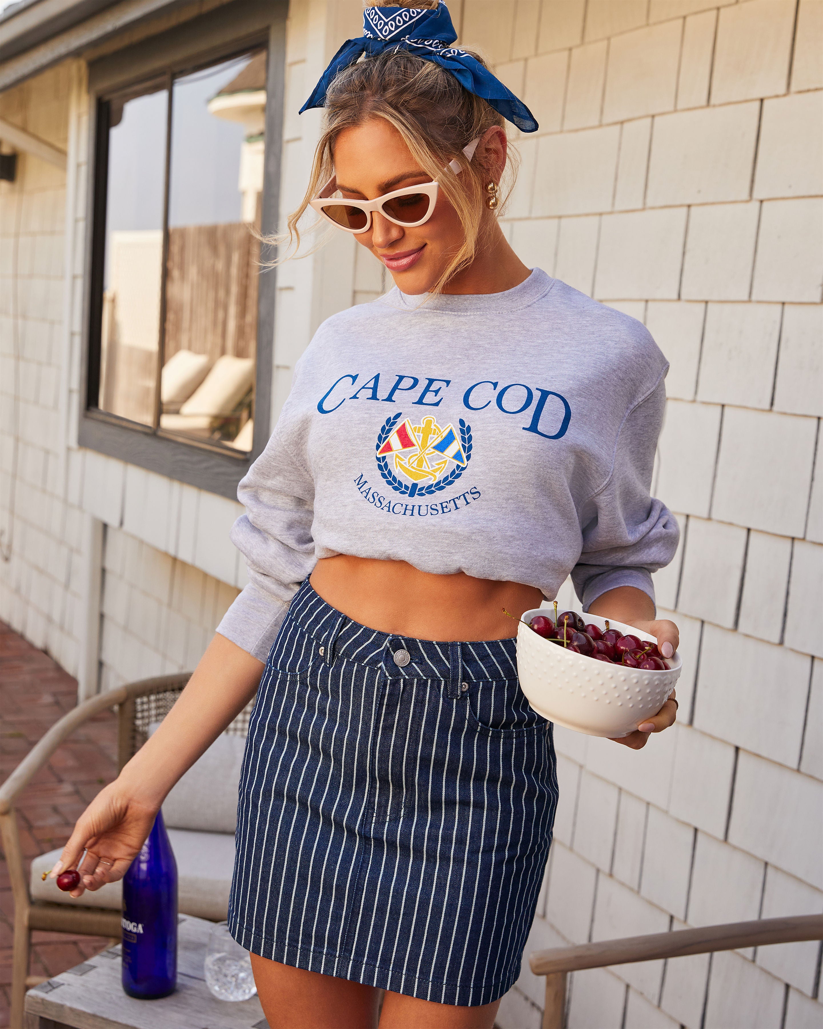 Cheyenne Striped Denim Mini Skirt-Vogue Logic