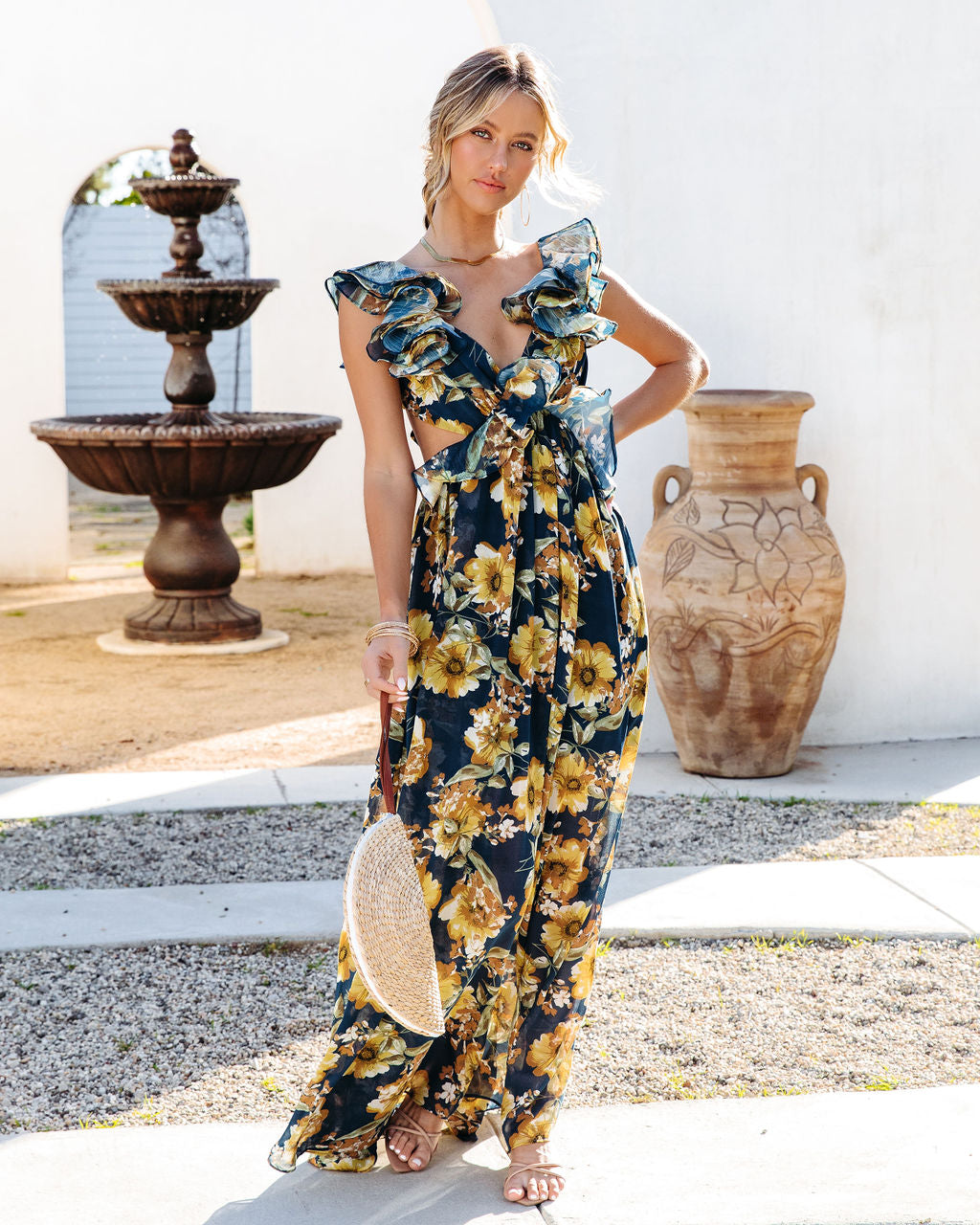 Encanto Floral Ruffle Maxi Dress-Vogue Logic