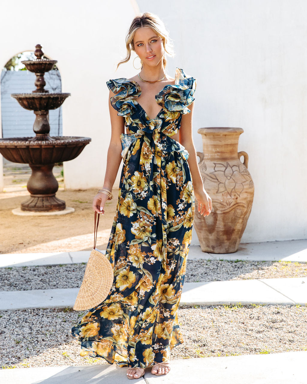 Encanto Floral Ruffle Maxi Dress-Vogue Logic