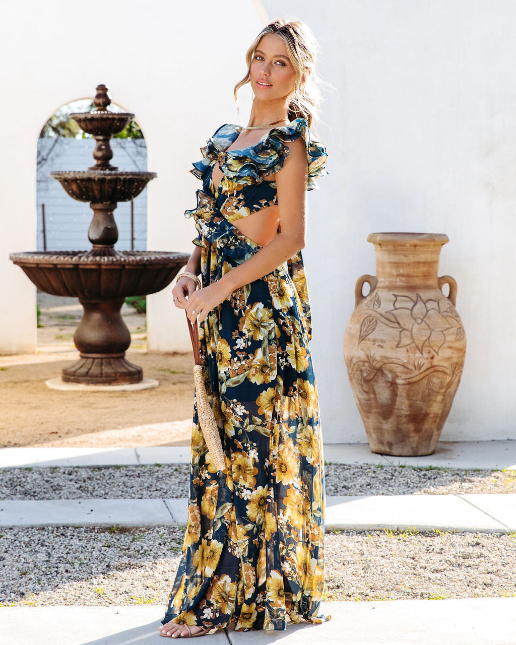 Encanto Floral Ruffle Maxi Dress-Vogue Logic