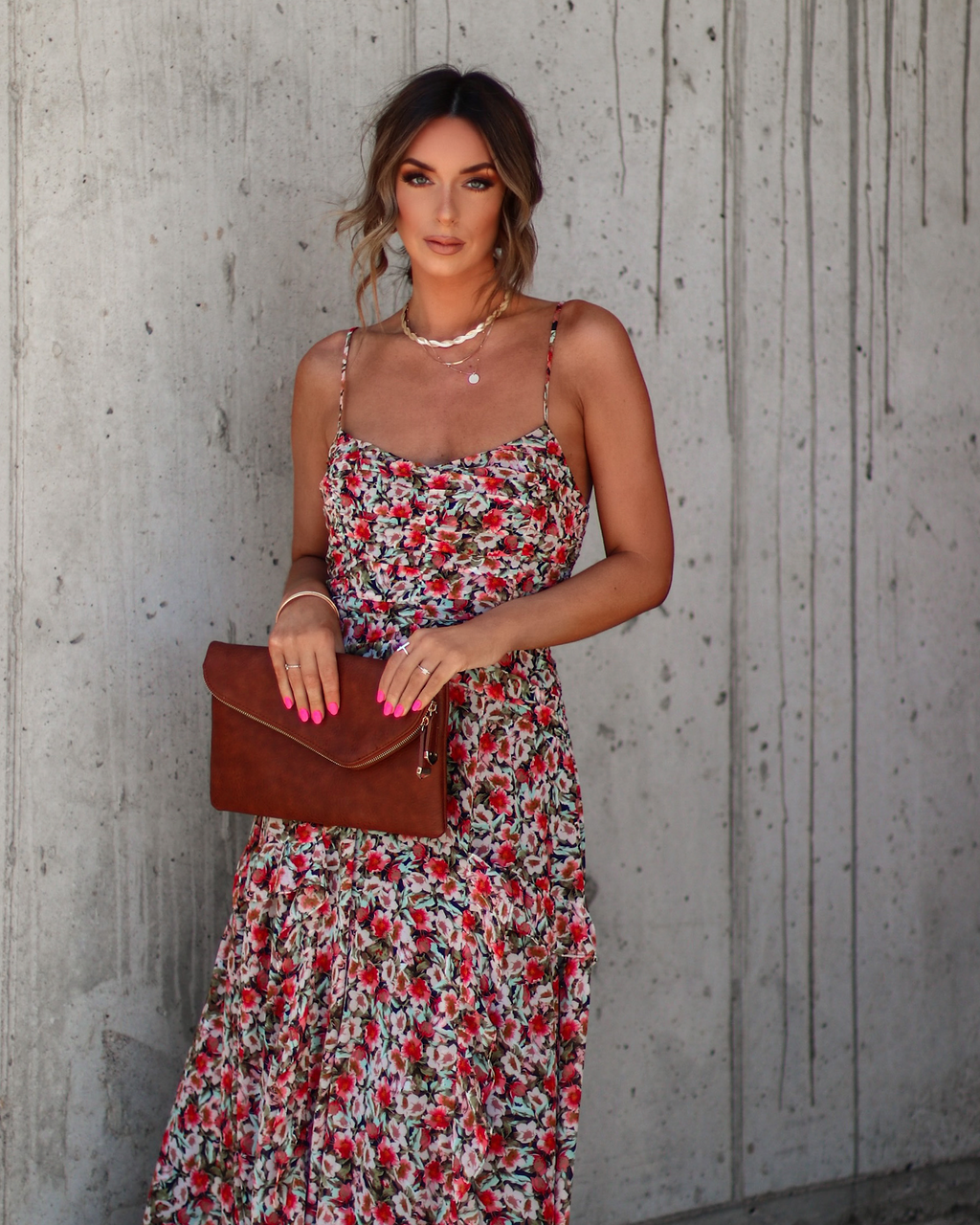 Kienna Floral Ruffle Chiffon Midi Dress-Vogue Logic