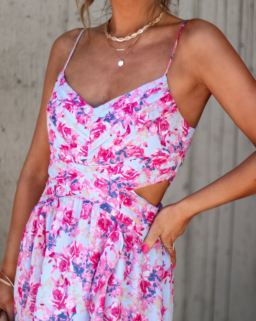 Ever So Sweet Floral Side Cutout Maxi Dress-Vogue Logic