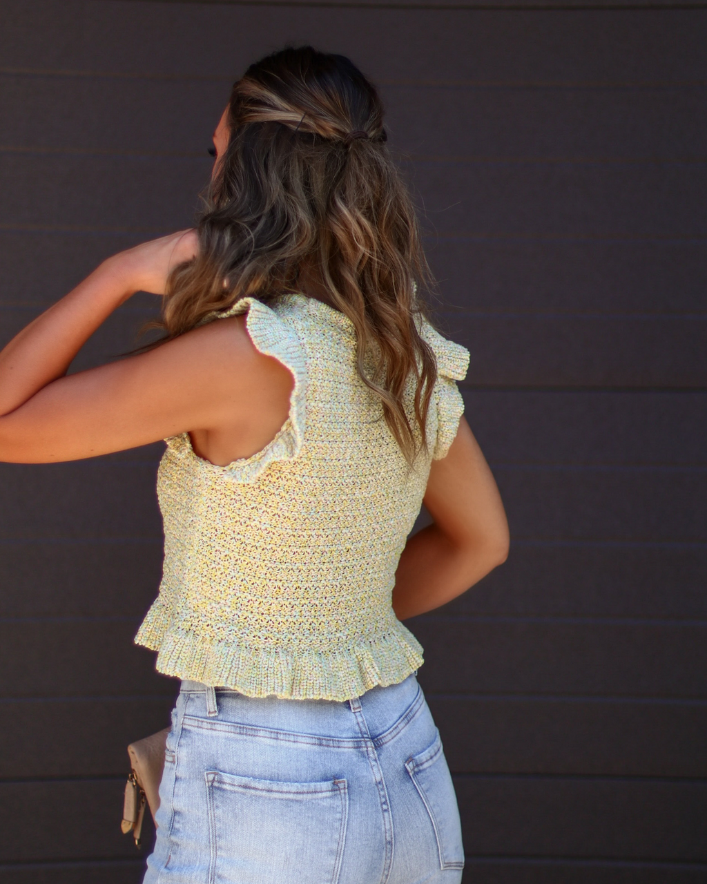 Ivelisse Smocked Sweater Knit Ruffle Hem Top-Vogue Logic