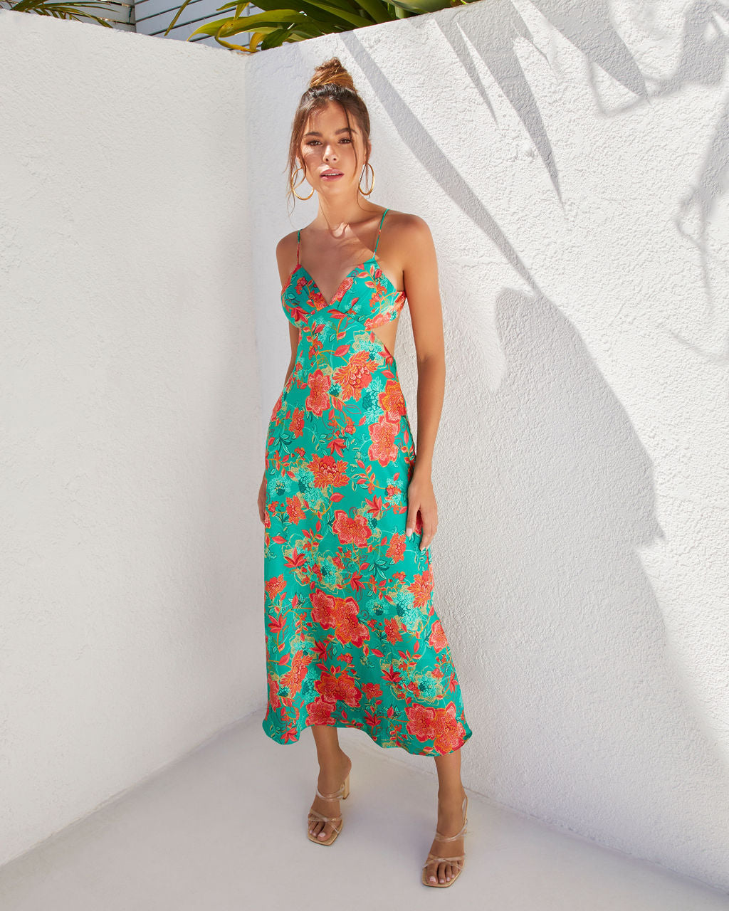 Renelle Satin Cutout Midi Dress-Vogue Logic