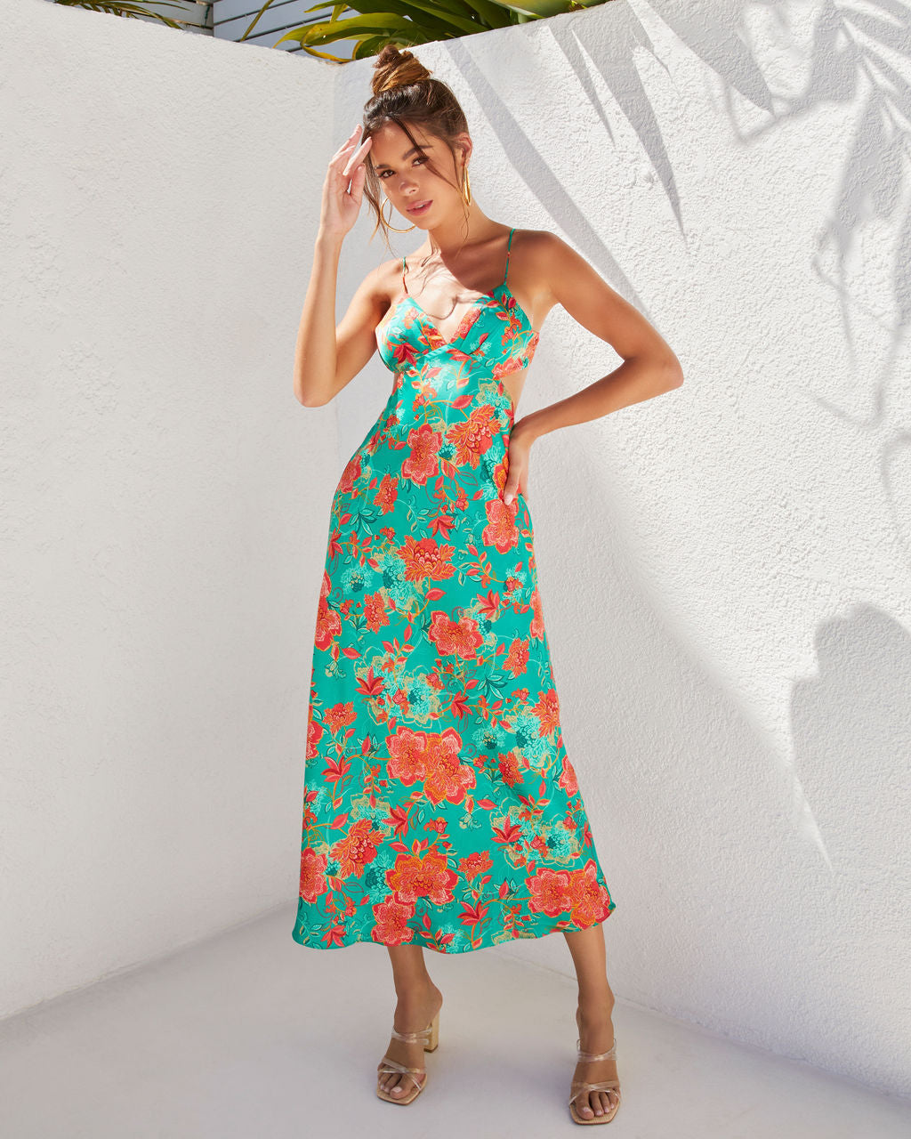 Renelle Satin Cutout Midi Dress-Vogue Logic