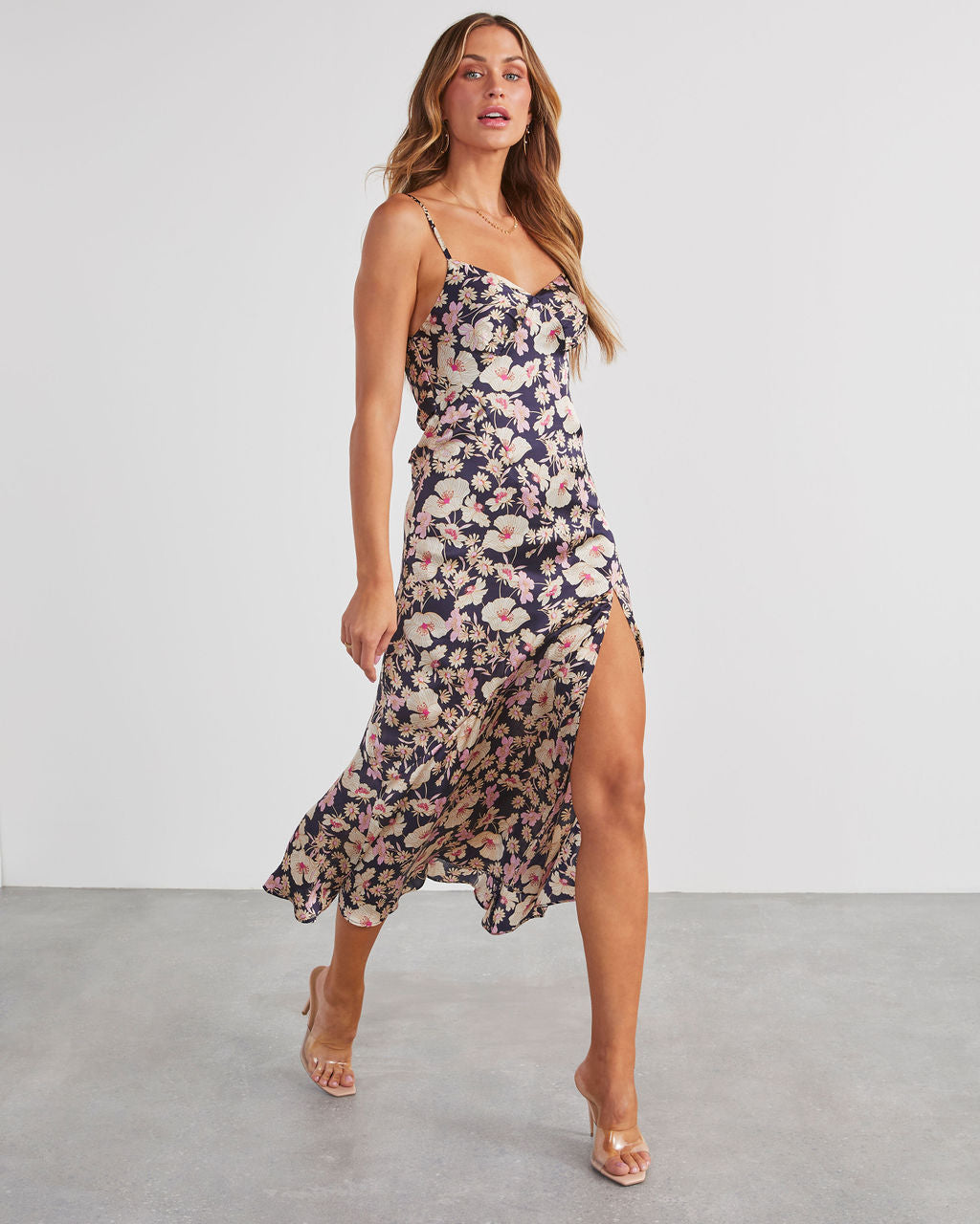 Just Go With It Satin Slit Midi Dress-Vogue Logic