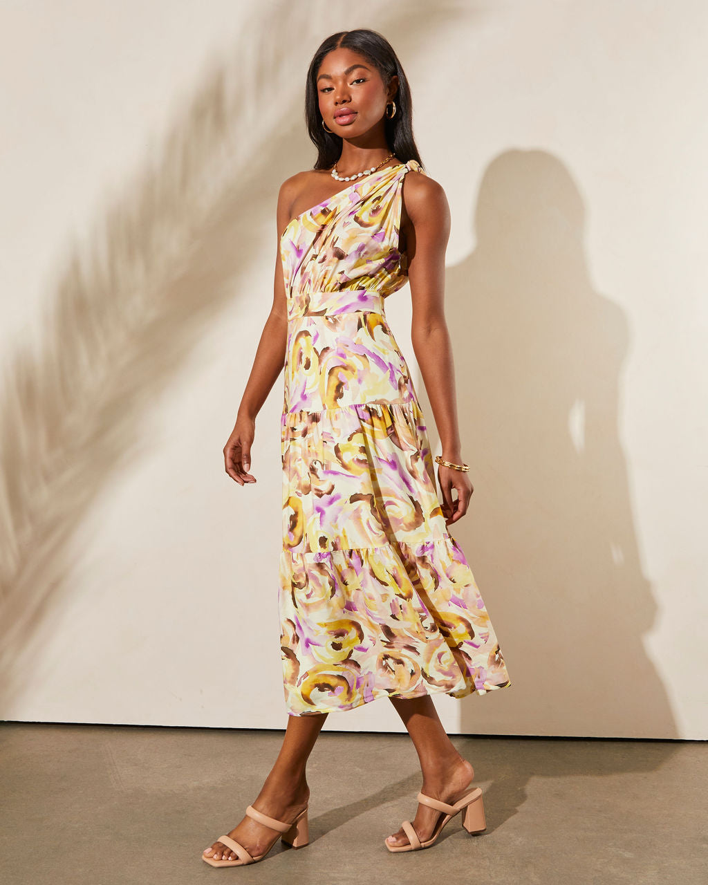Isidore One Shoulder Tiered Midi Dress-Vogue Logic