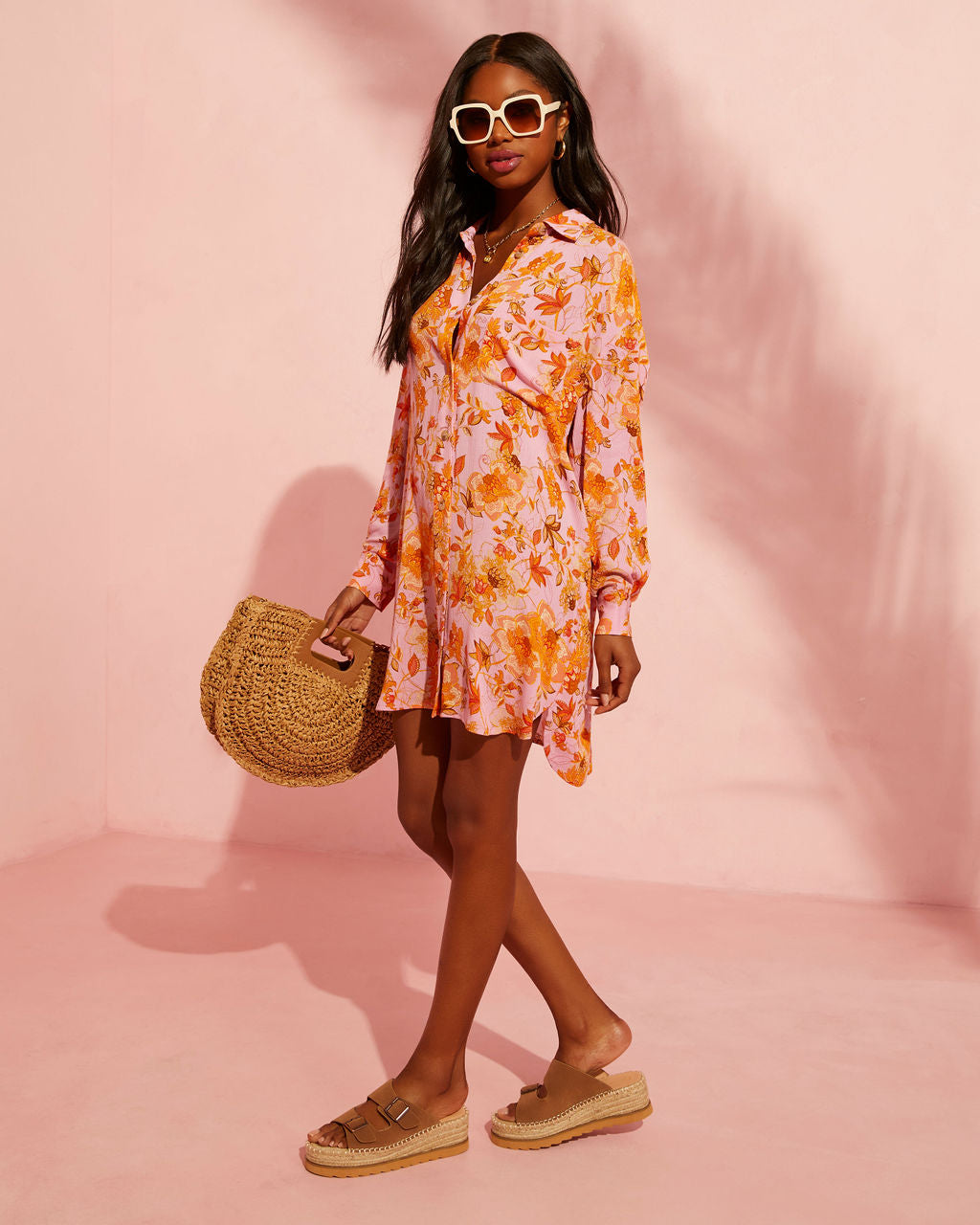 Queen Retro Printed Shirt Dress-Vogue Logic