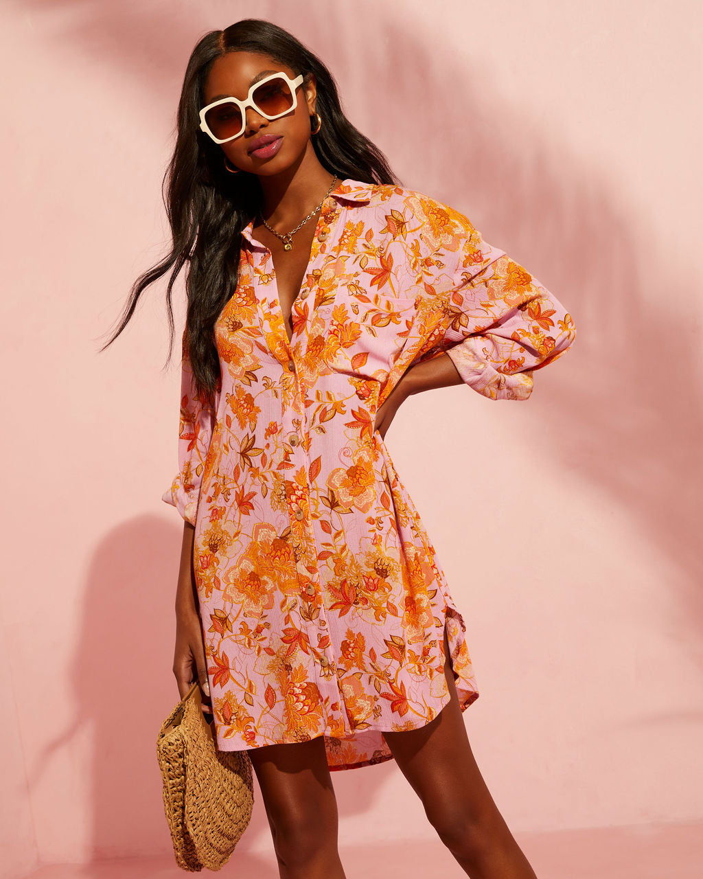 Queen Retro Printed Shirt Dress-Vogue Logic