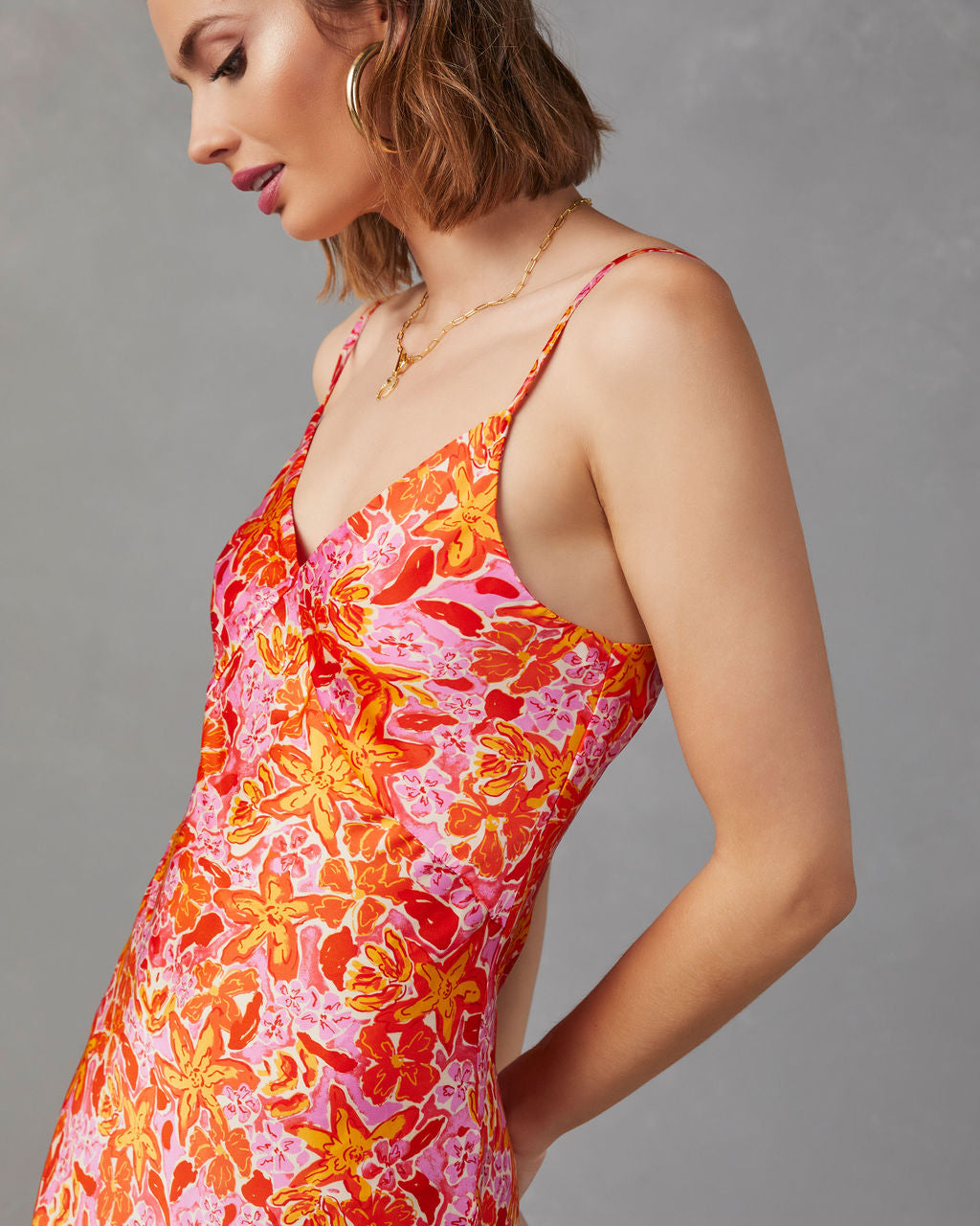 Allen Satin Floral Midi Dress-Vogue Logic