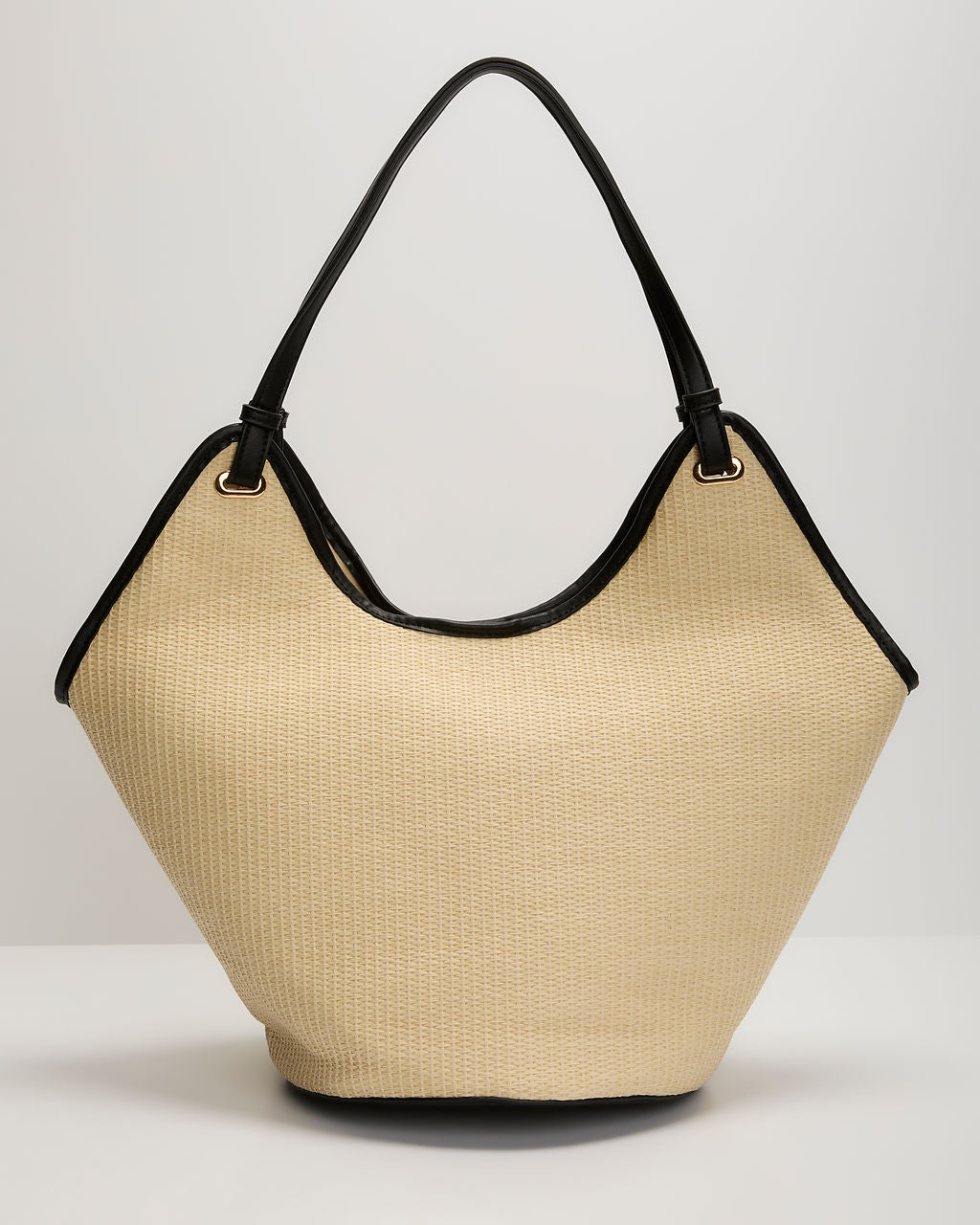 Edien Contrast Trim Straw Tote Bag-Vogue Logic