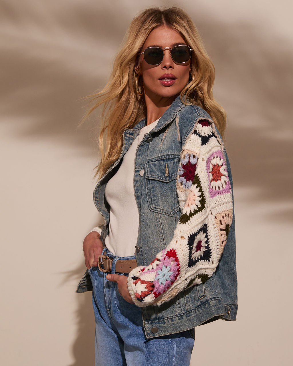 Alek Crochet Sleeve Denim Jacket-Vogue Logic
