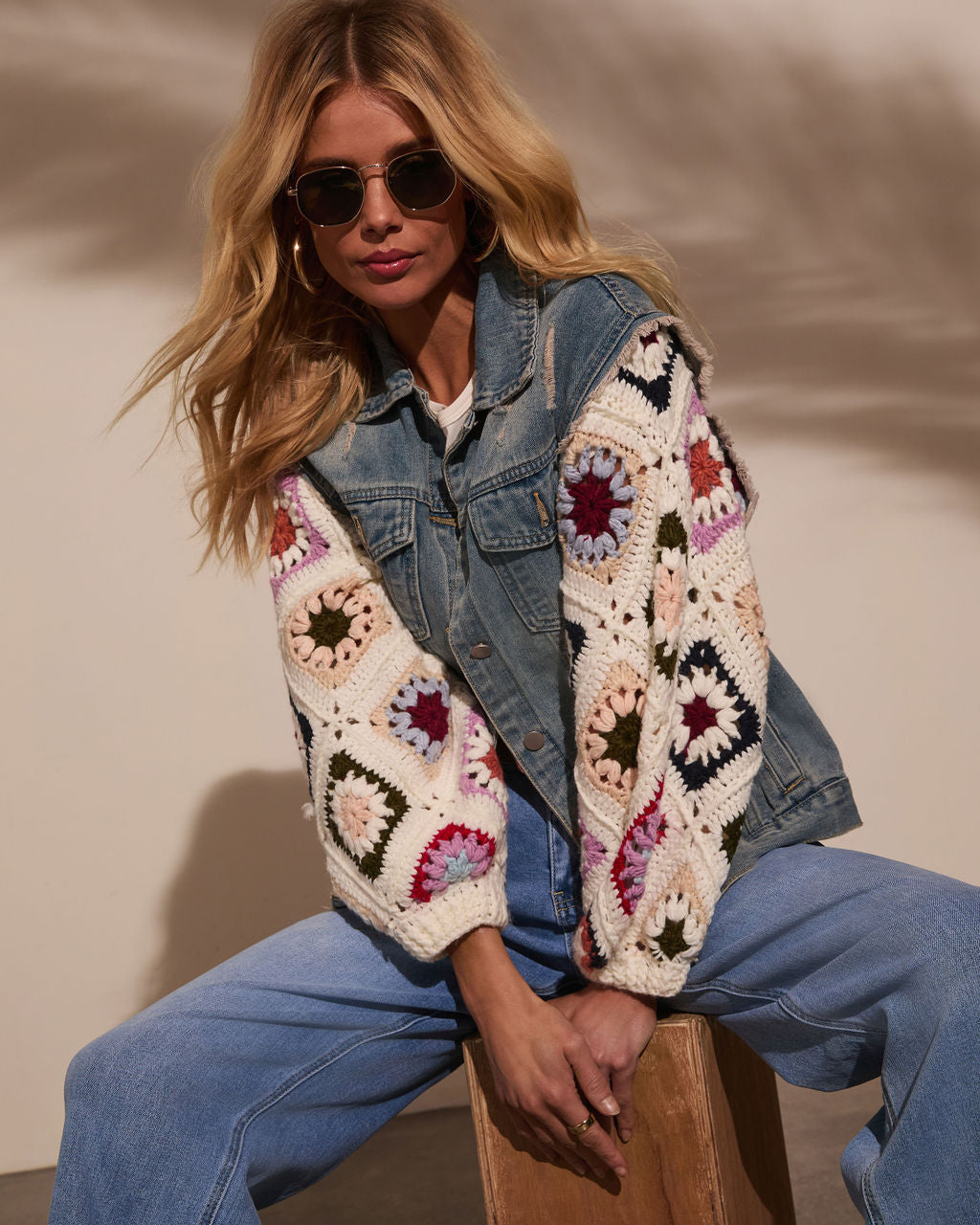 Alek Crochet Sleeve Denim Jacket-Vogue Logic