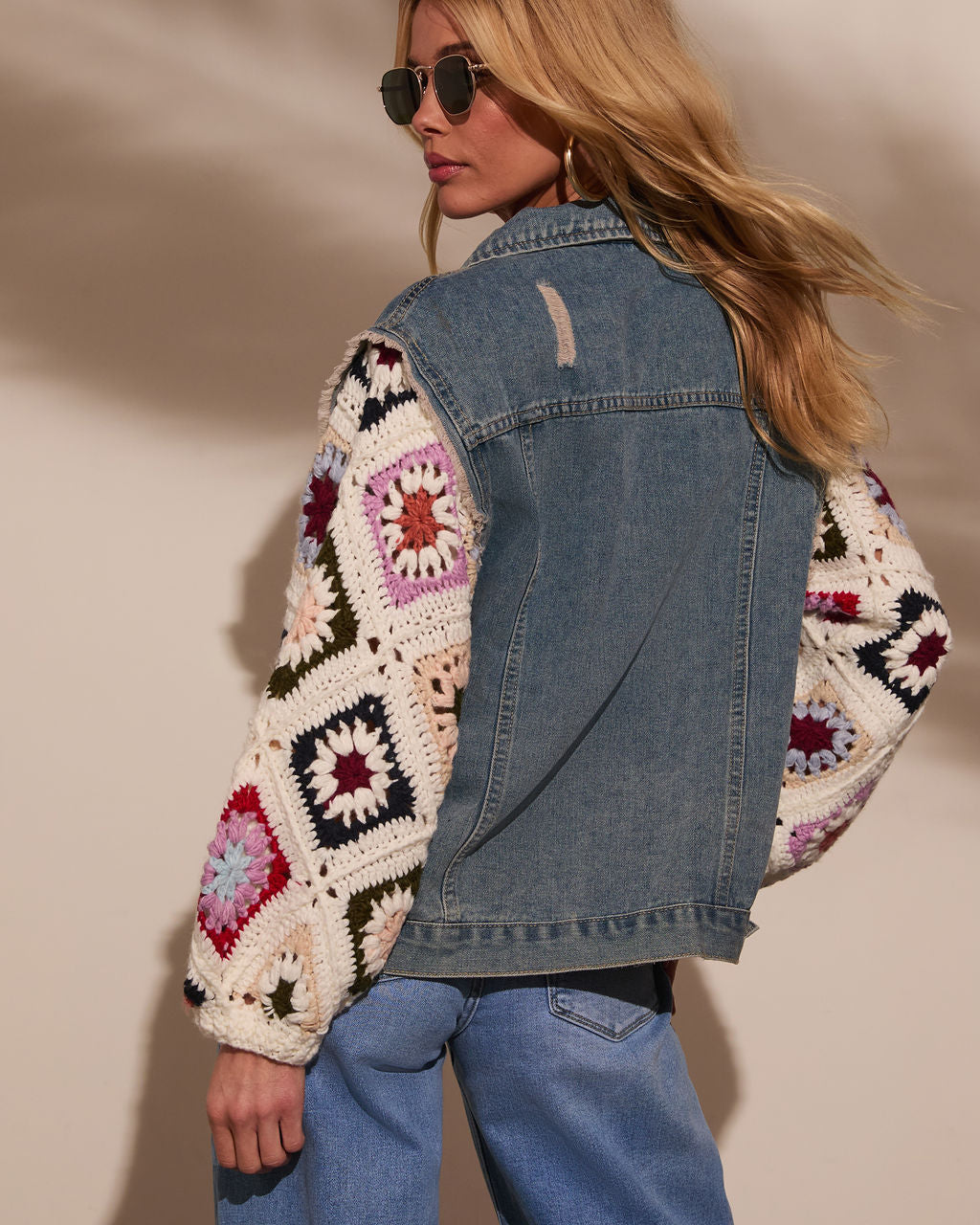 Alek Crochet Sleeve Denim Jacket-Vogue Logic