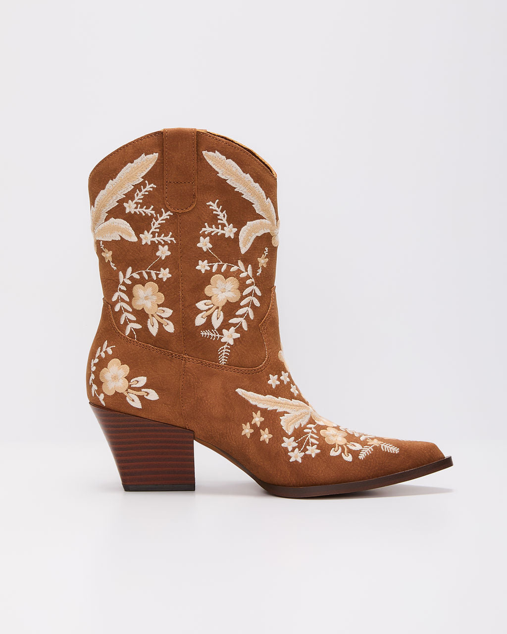 Full Bloom Embroidered Floral Western Bootie-Vogue Logic
