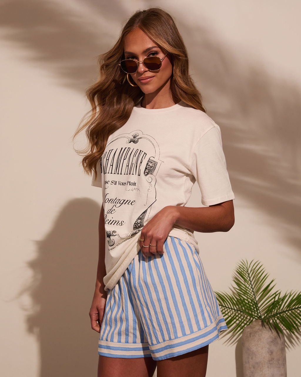 Champagne Feels Short Sleeve Graphic Tee-Vogue Logic