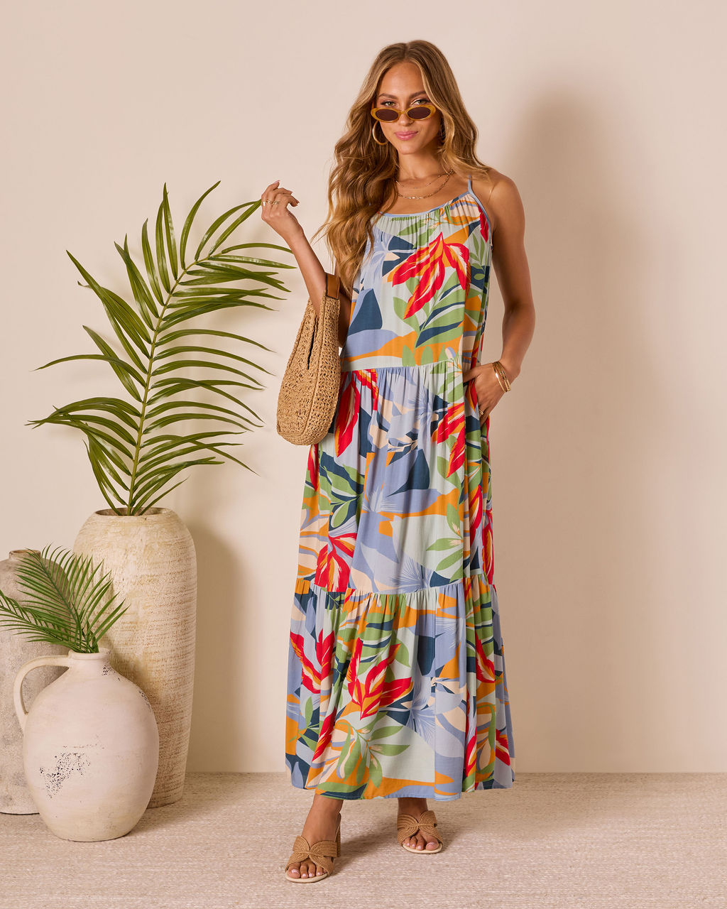 Sunset Breeze Floral Tropics Maxi Dress-Vogue Logic