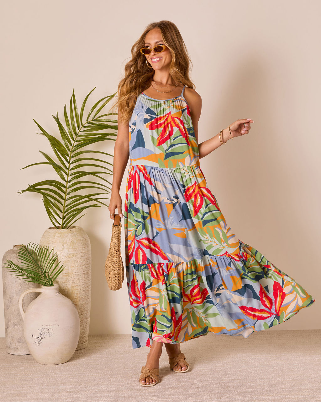 Sunset Breeze Floral Tropics Maxi Dress-Vogue Logic