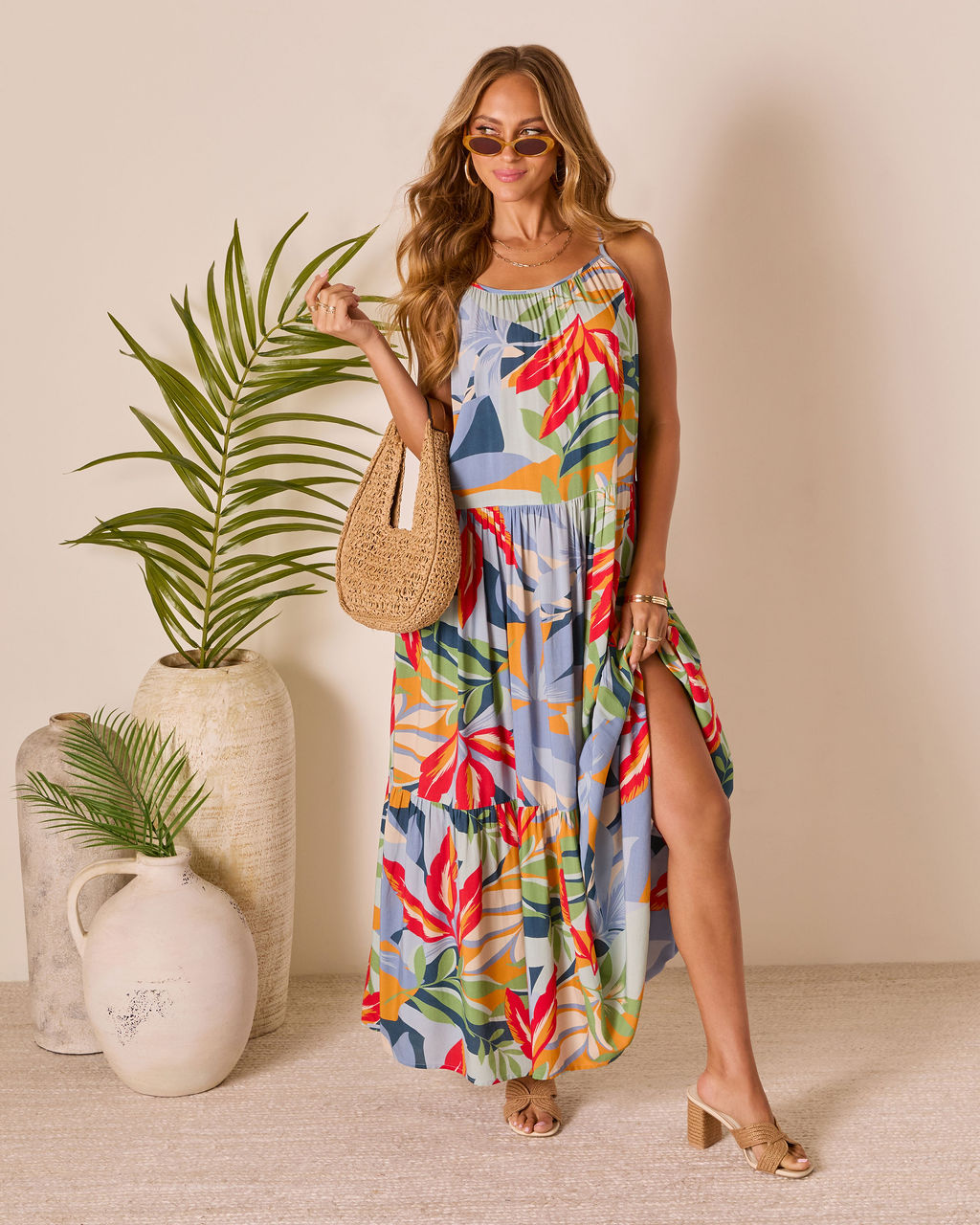Sunset Breeze Floral Tropics Maxi Dress-Vogue Logic