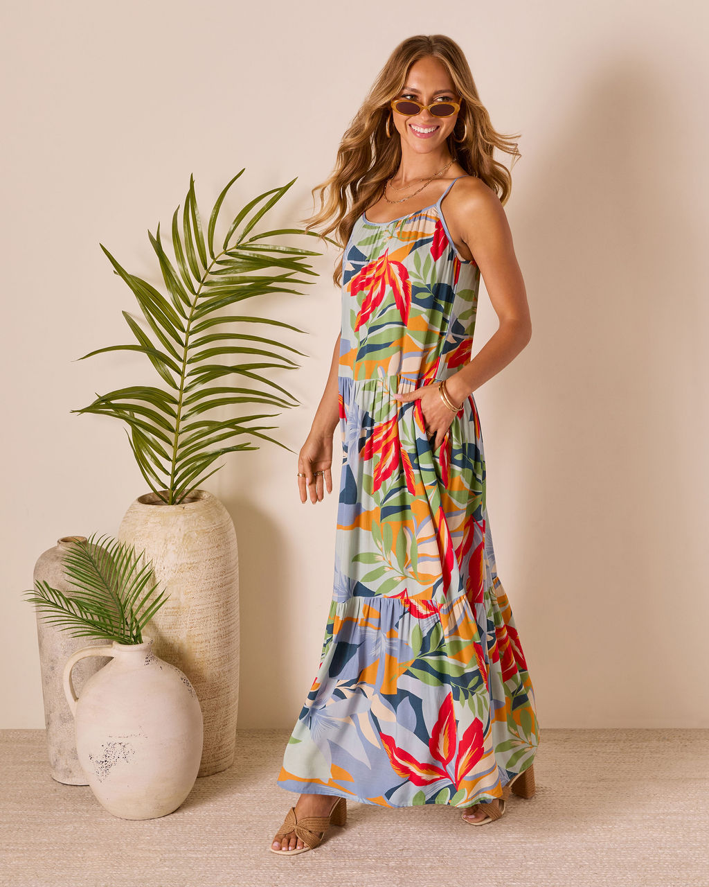 Sunset Breeze Floral Tropics Maxi Dress-Vogue Logic