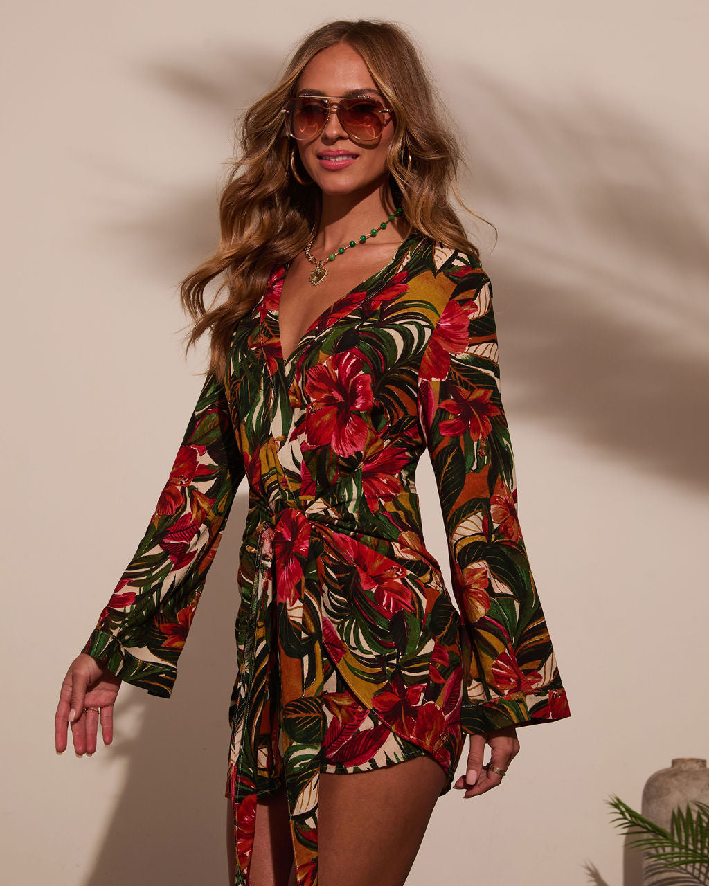 Lost In The Tropics Wrap Mini Dress-Vogue Logic