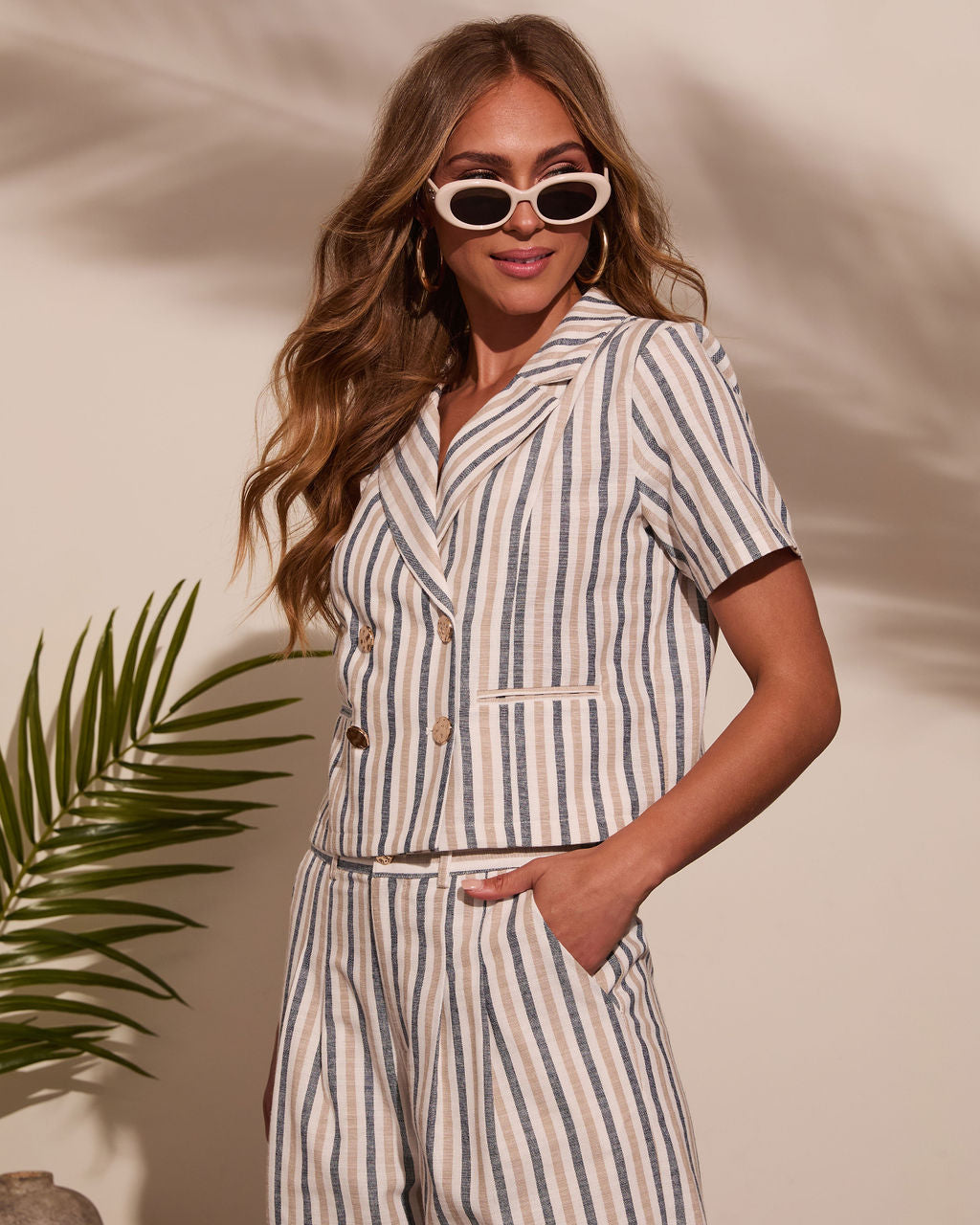 Sarena Striped Linen Blazer-Vogue Logic