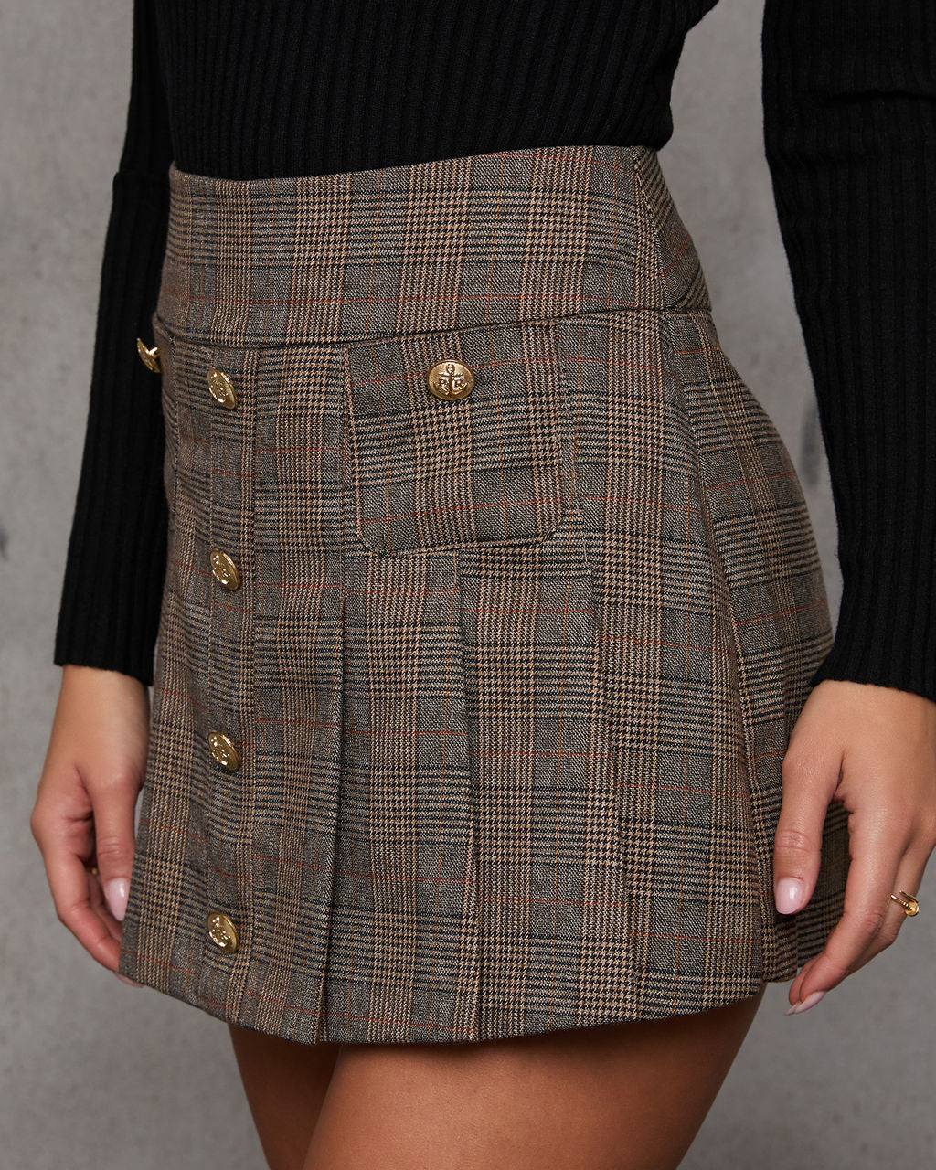 Day Glow Pleated Plaid Mini Skort-Vogue Logic