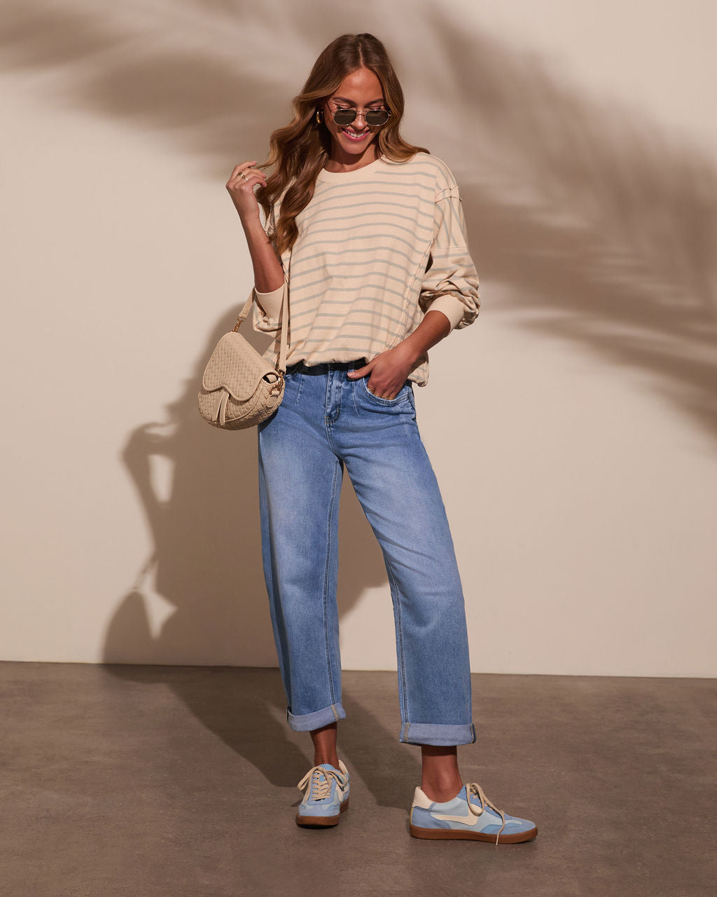 Classic Feel Striped Oversized Sweatshirt-Vogue Logic