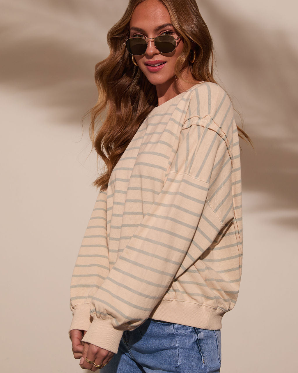Classic Feel Striped Oversized Sweatshirt-Vogue Logic